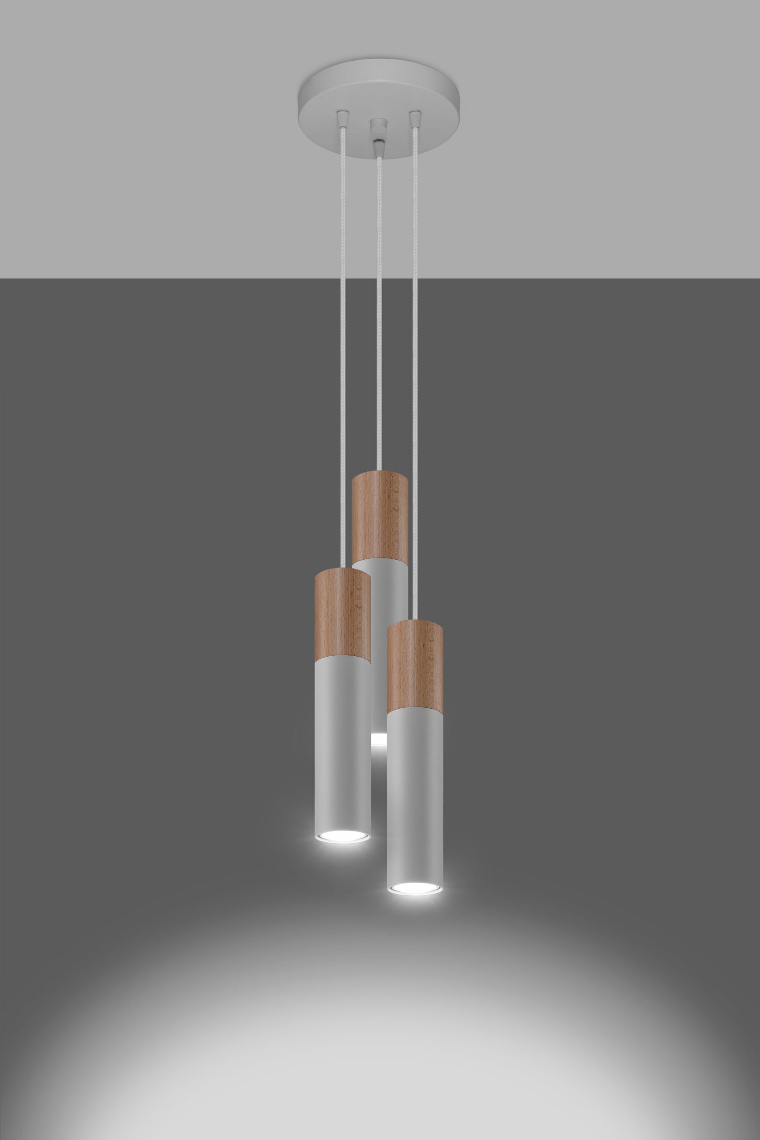 Lampe à suspendre Blanc Naturel 3-flamme GU10 Ø 20 cm Métal Bois