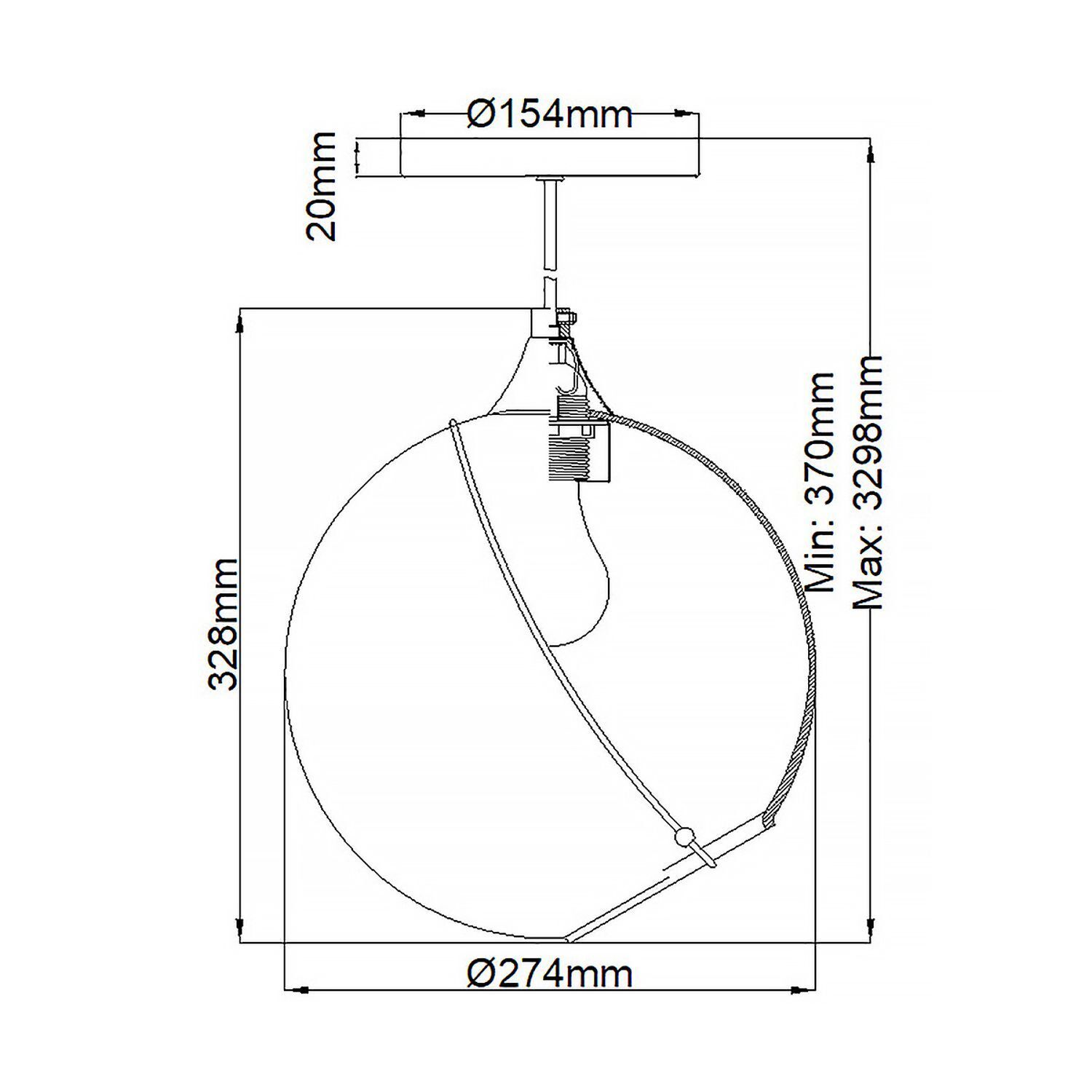 Suspension Boule Métal Verre E27 D : 27,4 cm Design Vintage