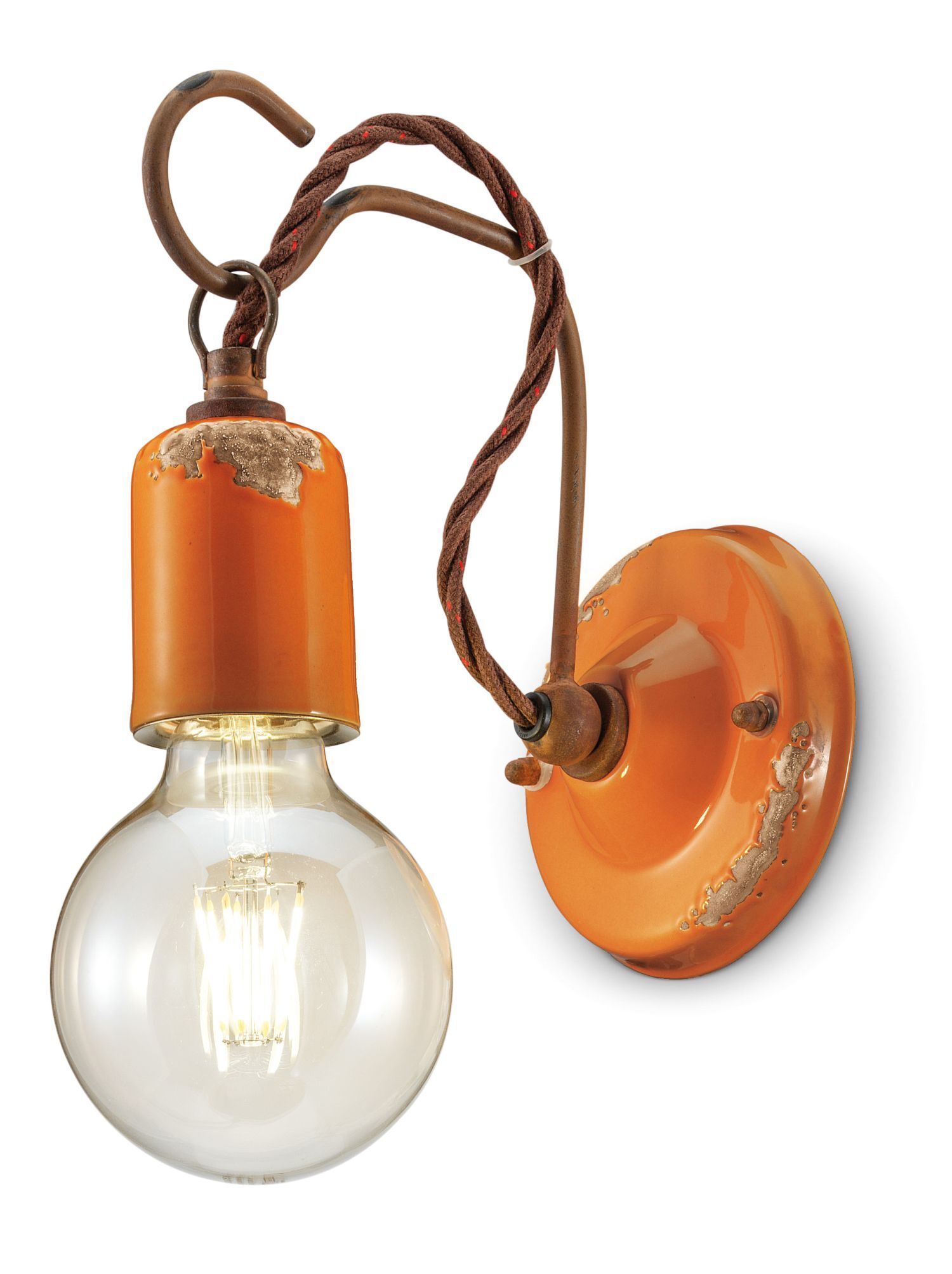 Applique murale métal E27 H : 18 cm orange shabby antique