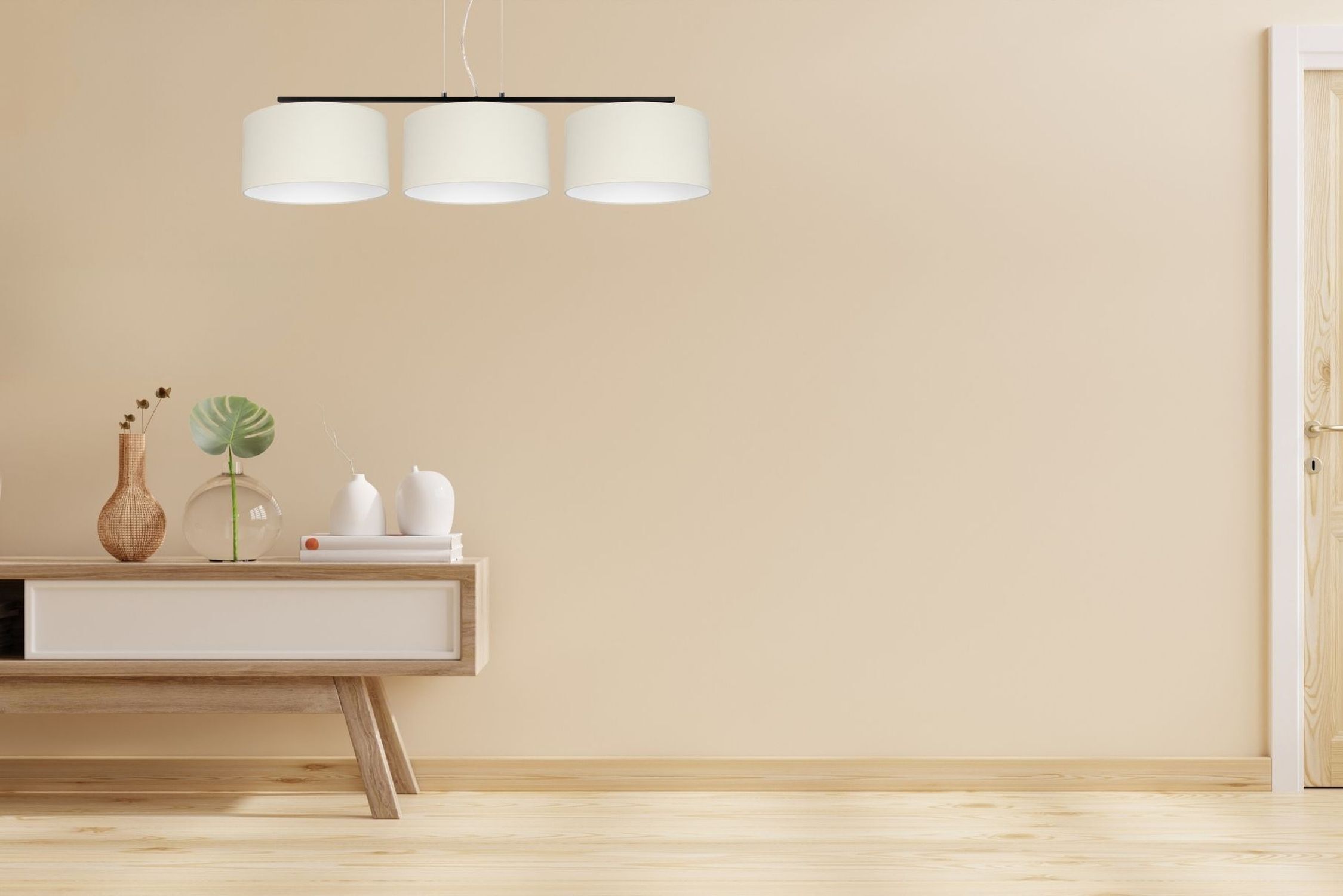 Blendarme Lampe à suspendre Tissu Noir Ecru E27 L:100 cm Lampe, Drinnen, Innenarchitektur, Fußboden