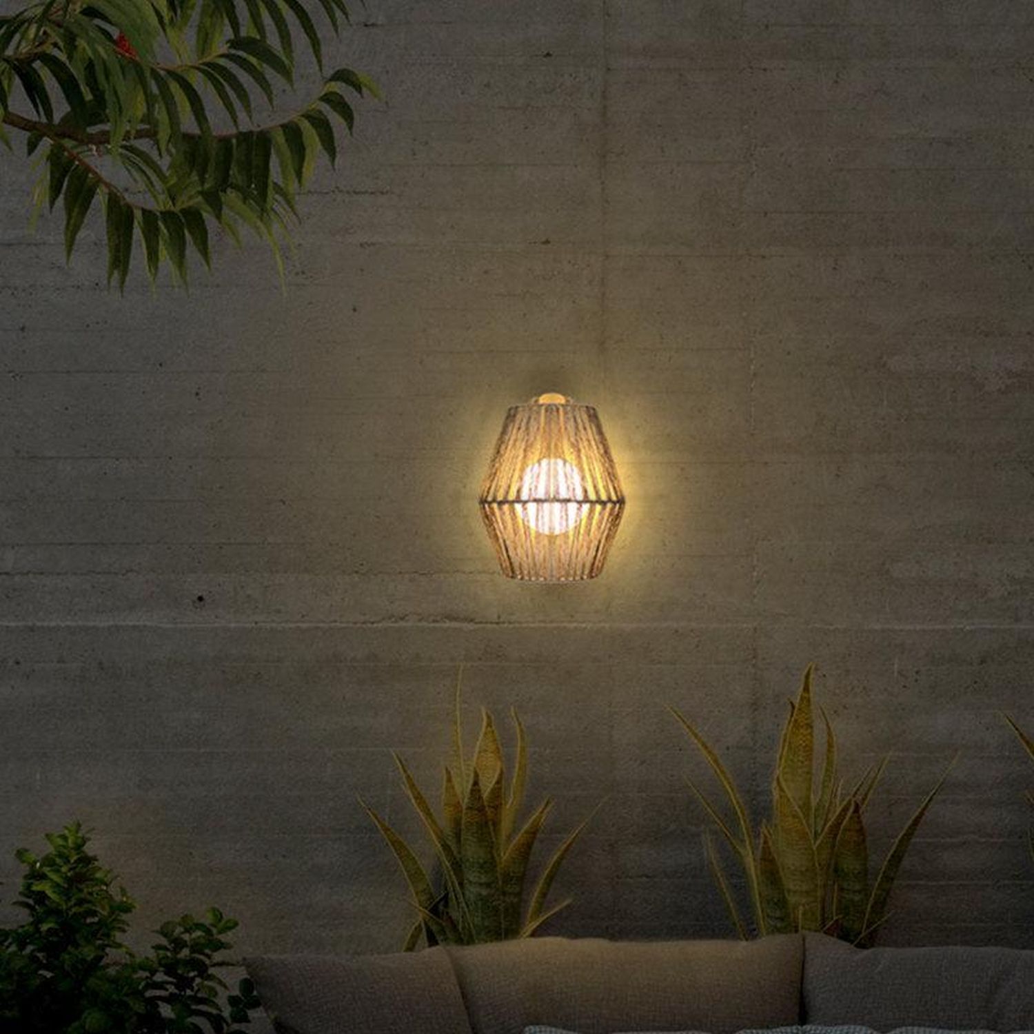 Applique LED sans fil IP54 H : 24,5 cm rotin extérieur variateur de lumière