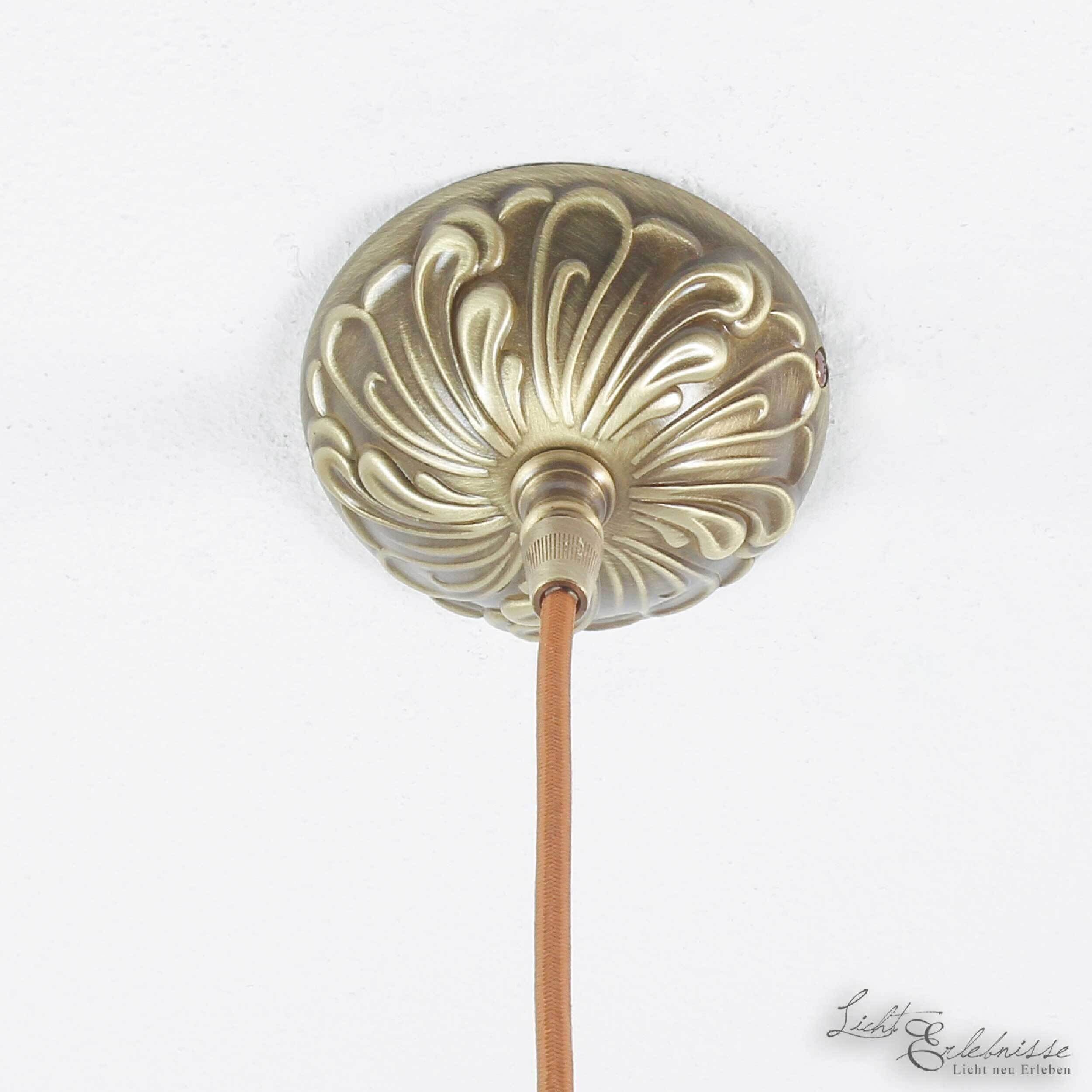 Lampe à suspendre en laiton véritable avec ornement & abat-jour en verre Zubehor, Bronze