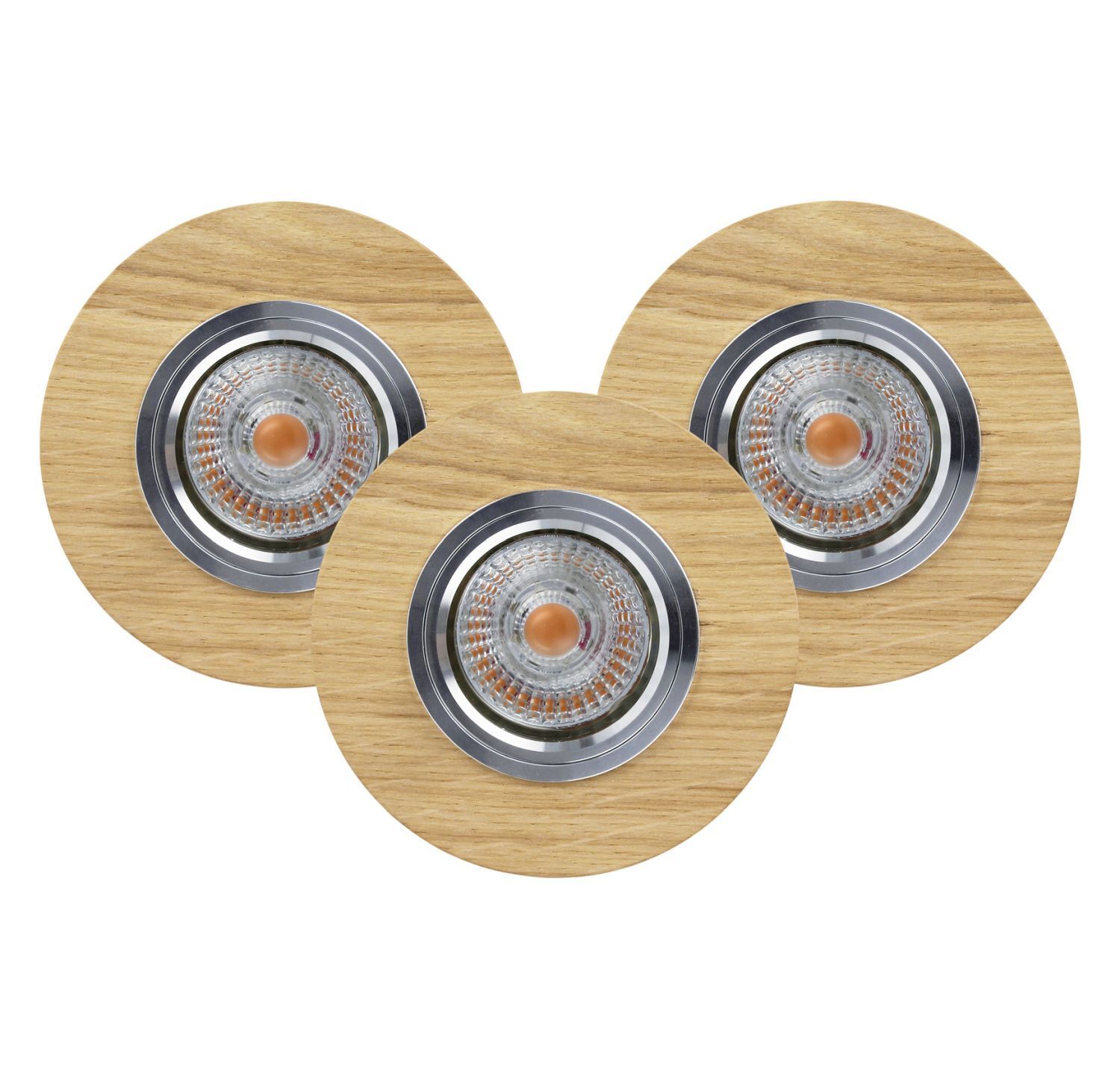 Spot rond à encastrer, 3 pièces, bois avec LED Spot rond à encastrer, 3 pièces, bois avec LED