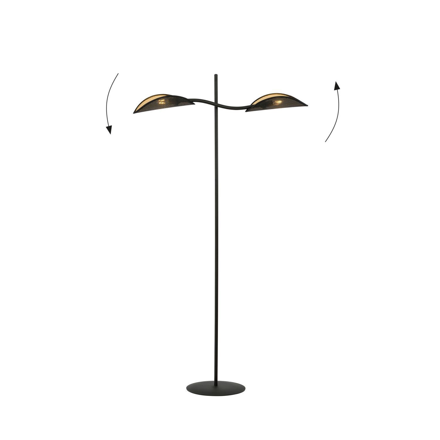 Lampadaire tissu métal 150 cm petit bras pivotant noir or