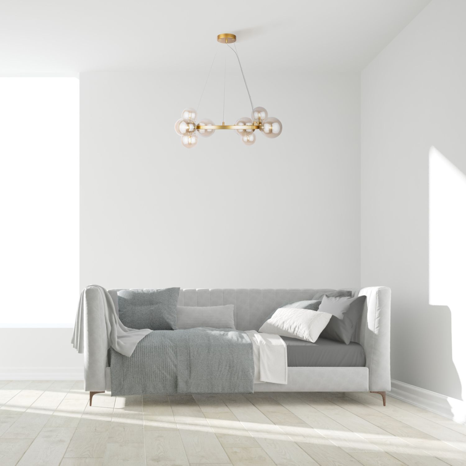 Lampe à suspendre verre fumé métal G9 67 cm large abat-jour sphérique