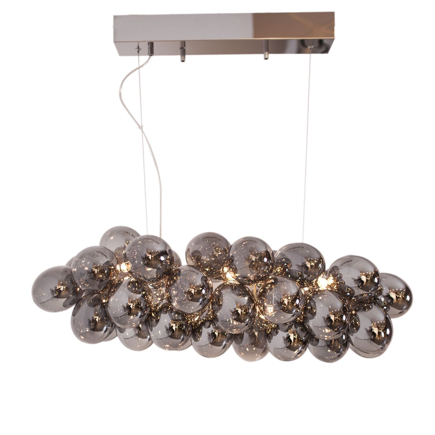 Suspension métal verre fumé L : 80 cm H : max. 120 cm 8x G9