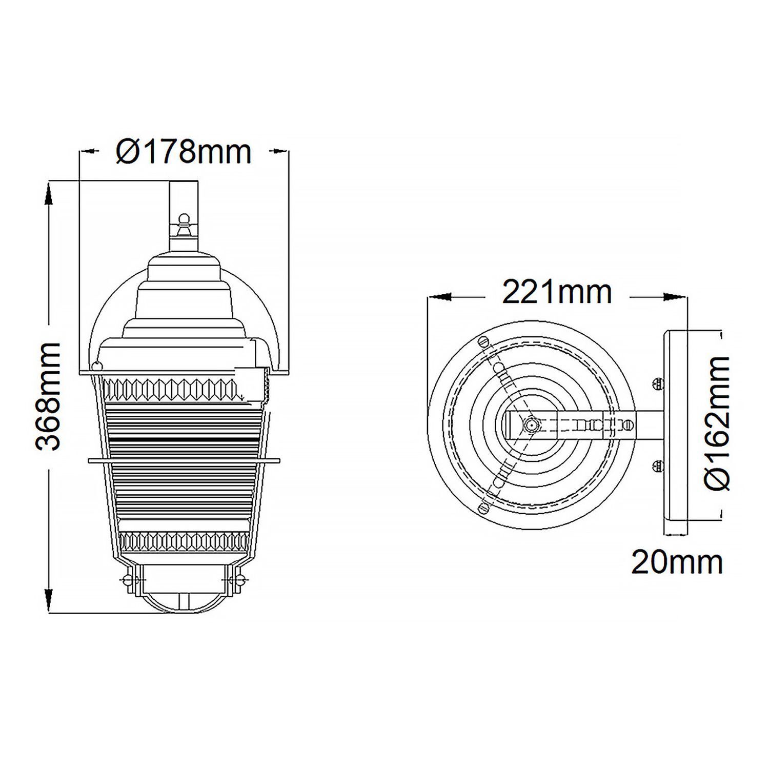 lampe, spotlight, industriell, zeichnungen, abmessungen