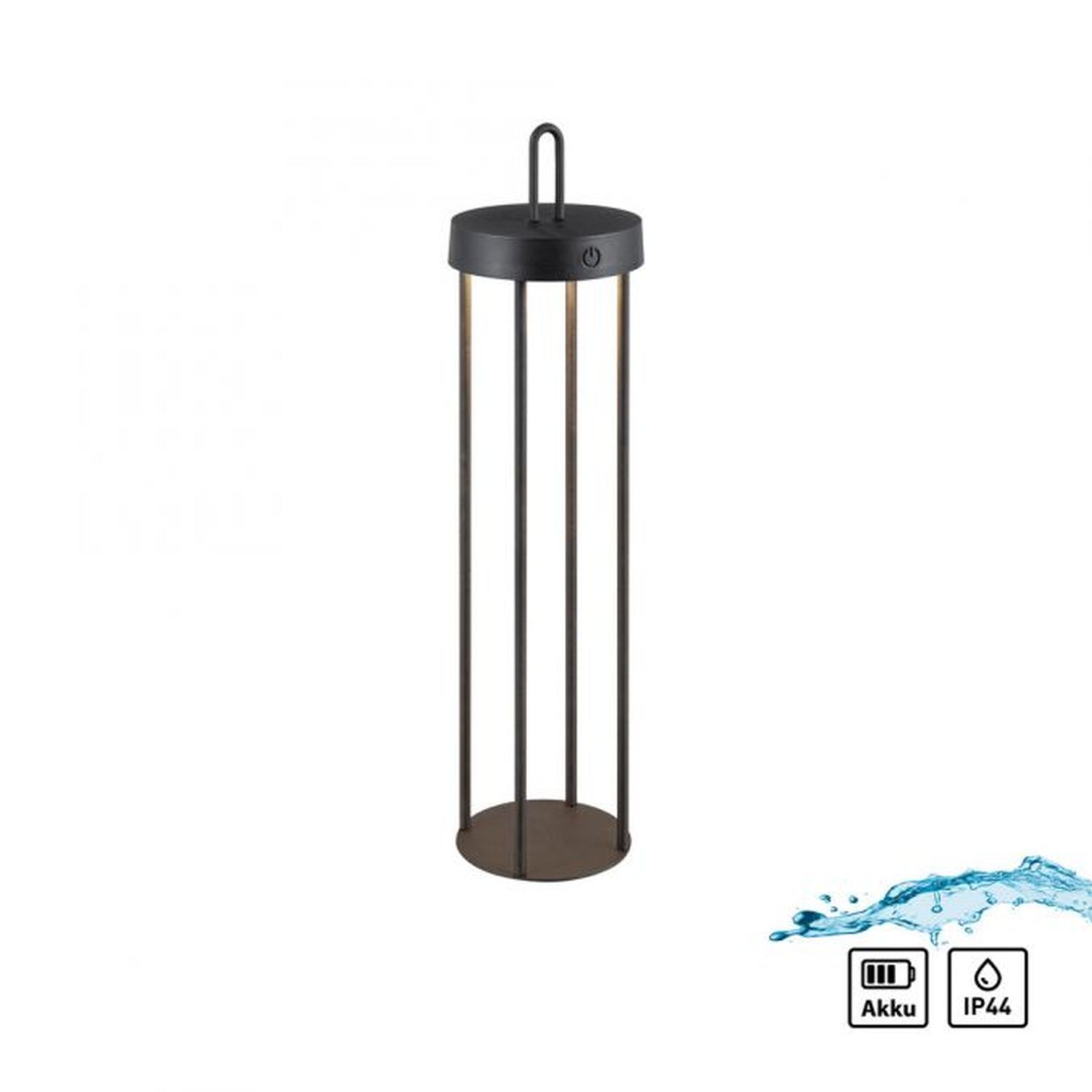Lampe de table LED rechargeable métal dimmable IP44 2 W noir