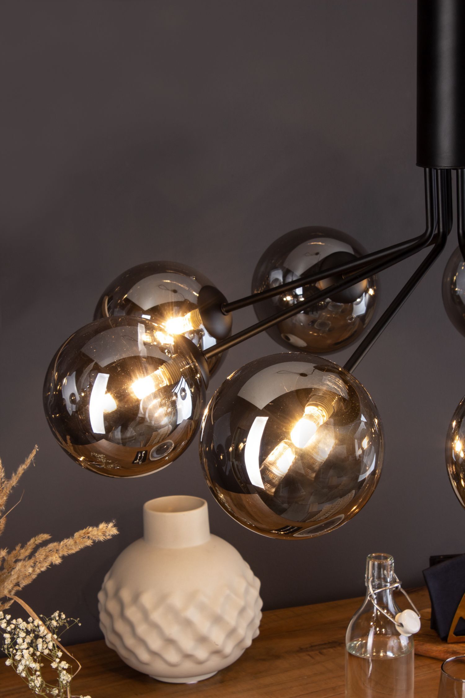 Lampe à suspendre métal verre noir gris fumé G9 L:83,4 cm