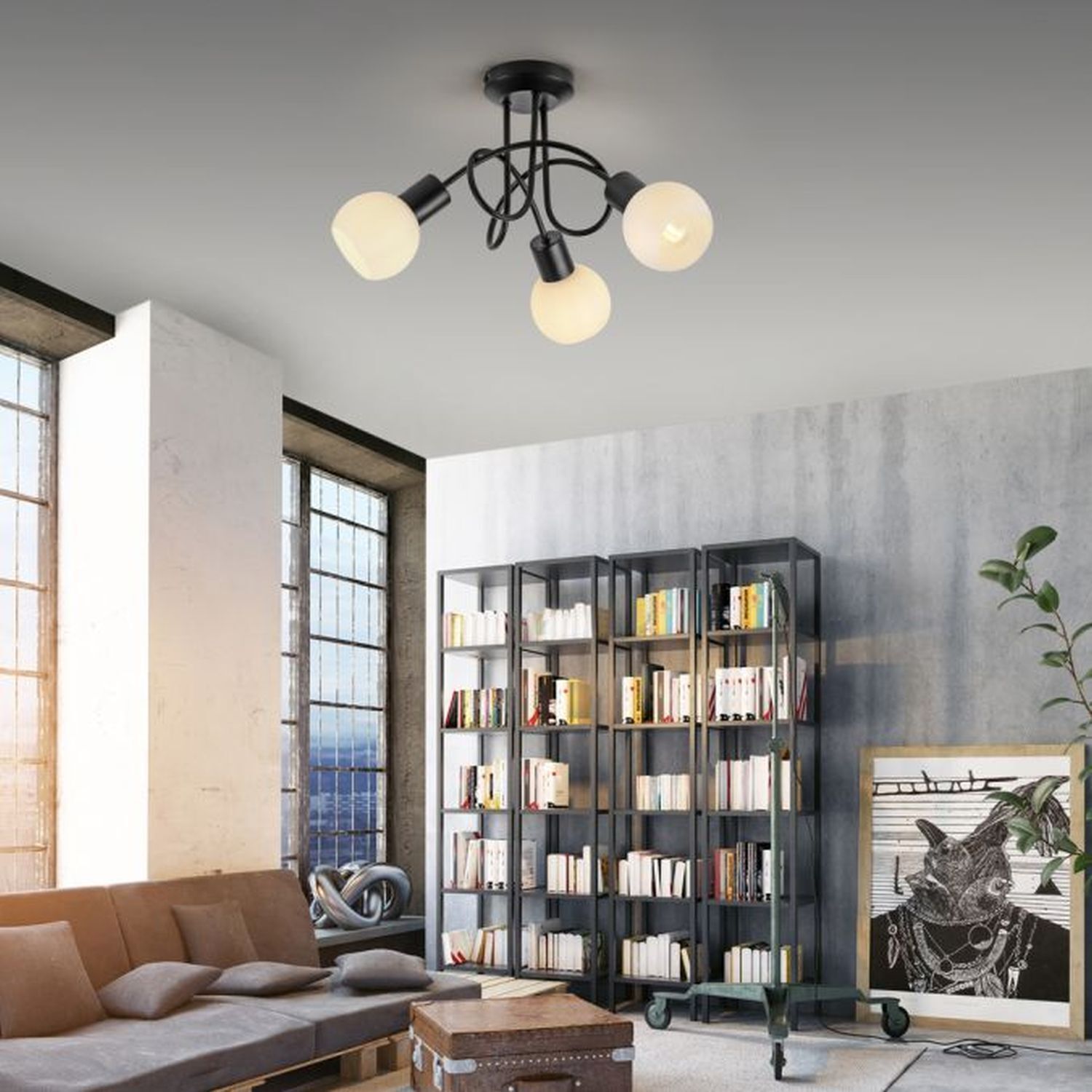 Moebel, Bücherschrank, Lampe, Kronleuchter