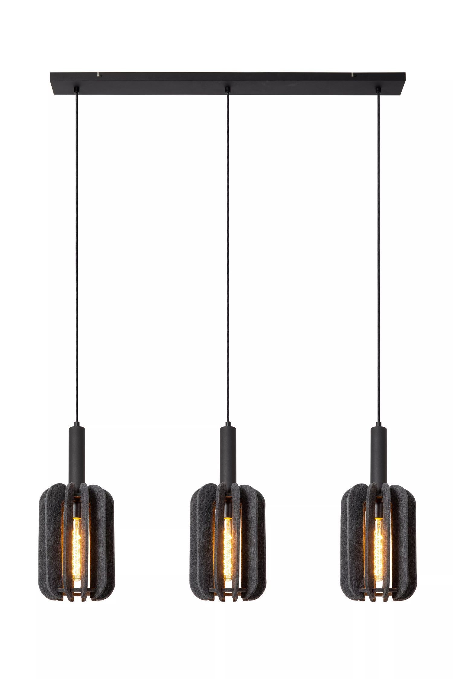 Hängelampe Filz Metall Grau Schwarz E27 98 cm 3-flammig
