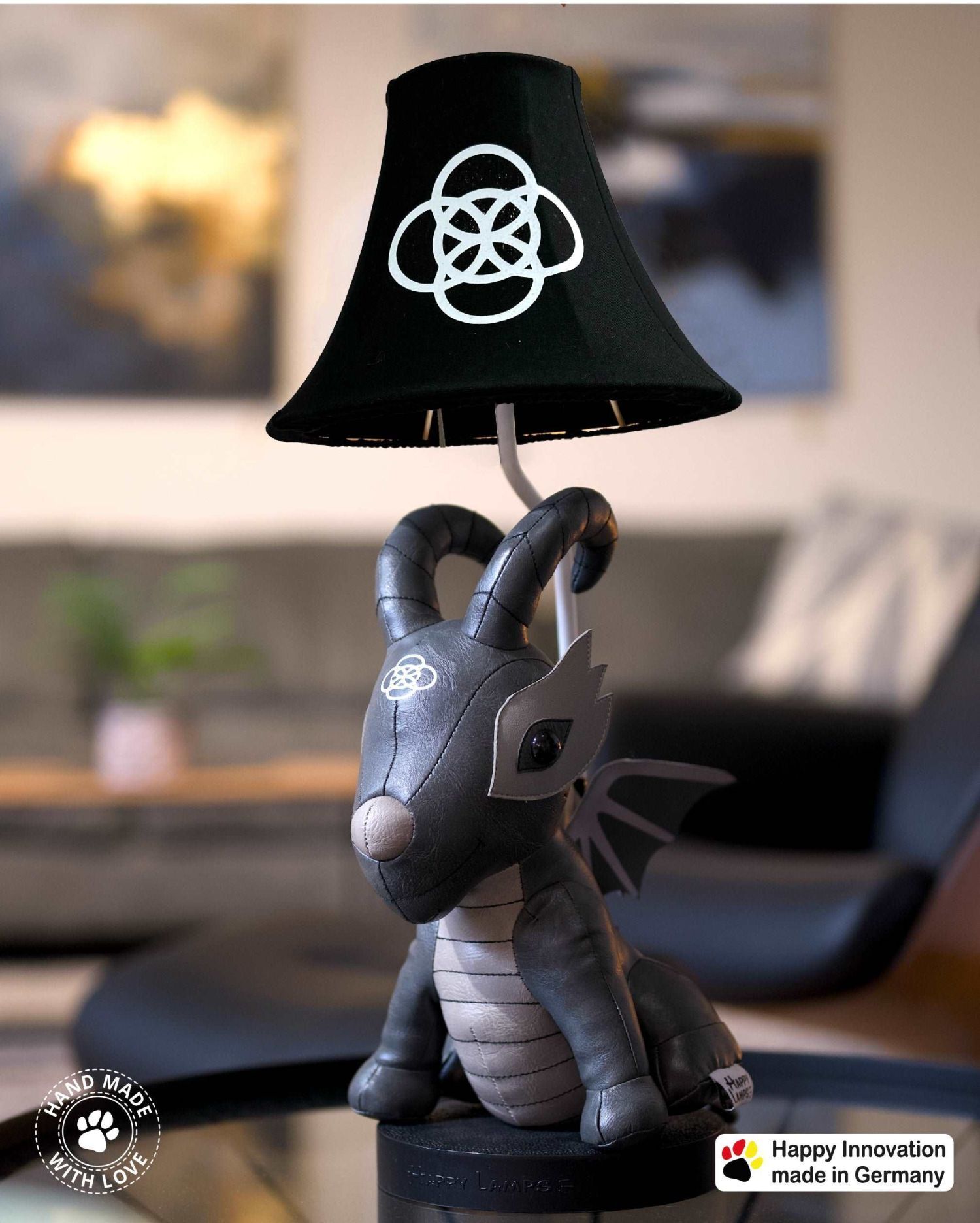 Adorable lampe de chambre d'enfant LED 58 cm Dragon Gris Noir
