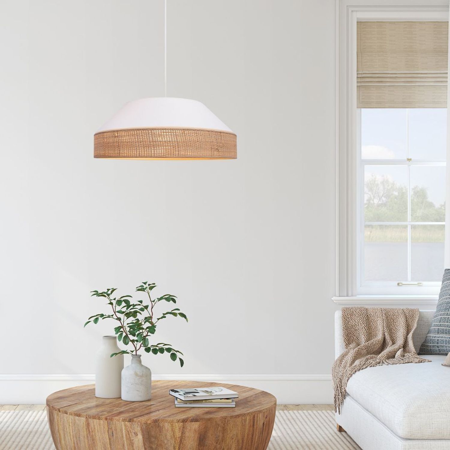 Pauvre suspension tissu rotin E27 Ø45 cm confortable