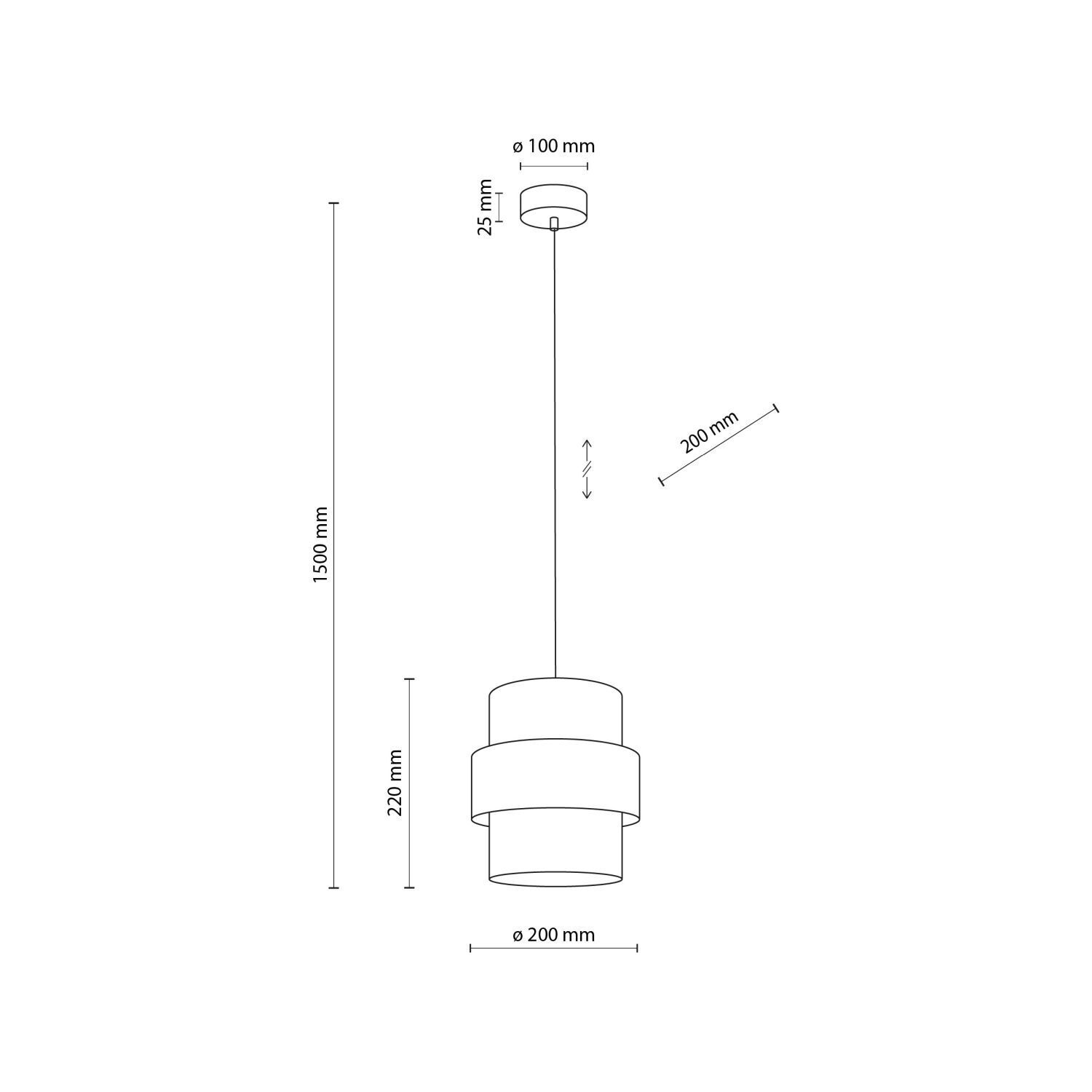 Suspension ronde Ø 20 cm Blanc Noir E27 Tissu Métal