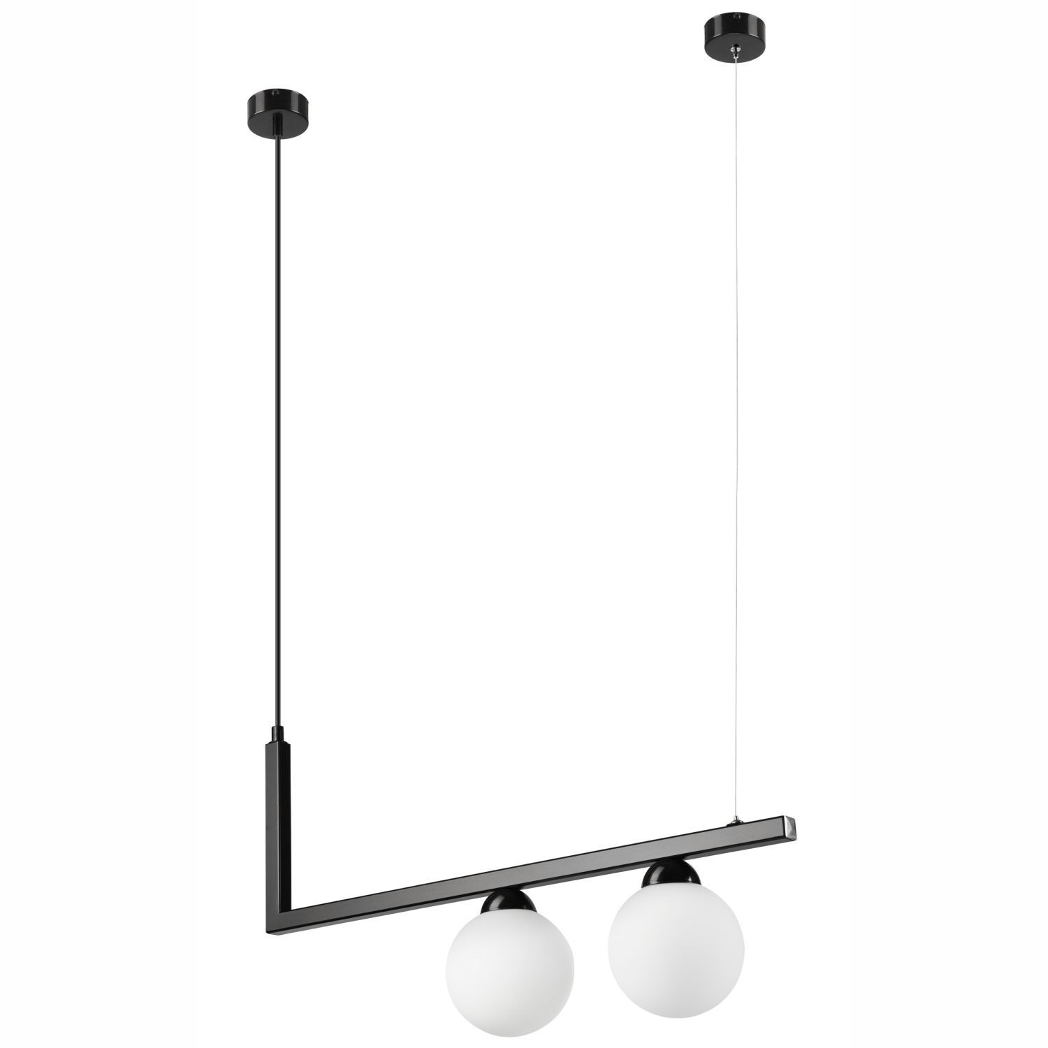 Suspension noir blanc allongé verre métal 2x G9