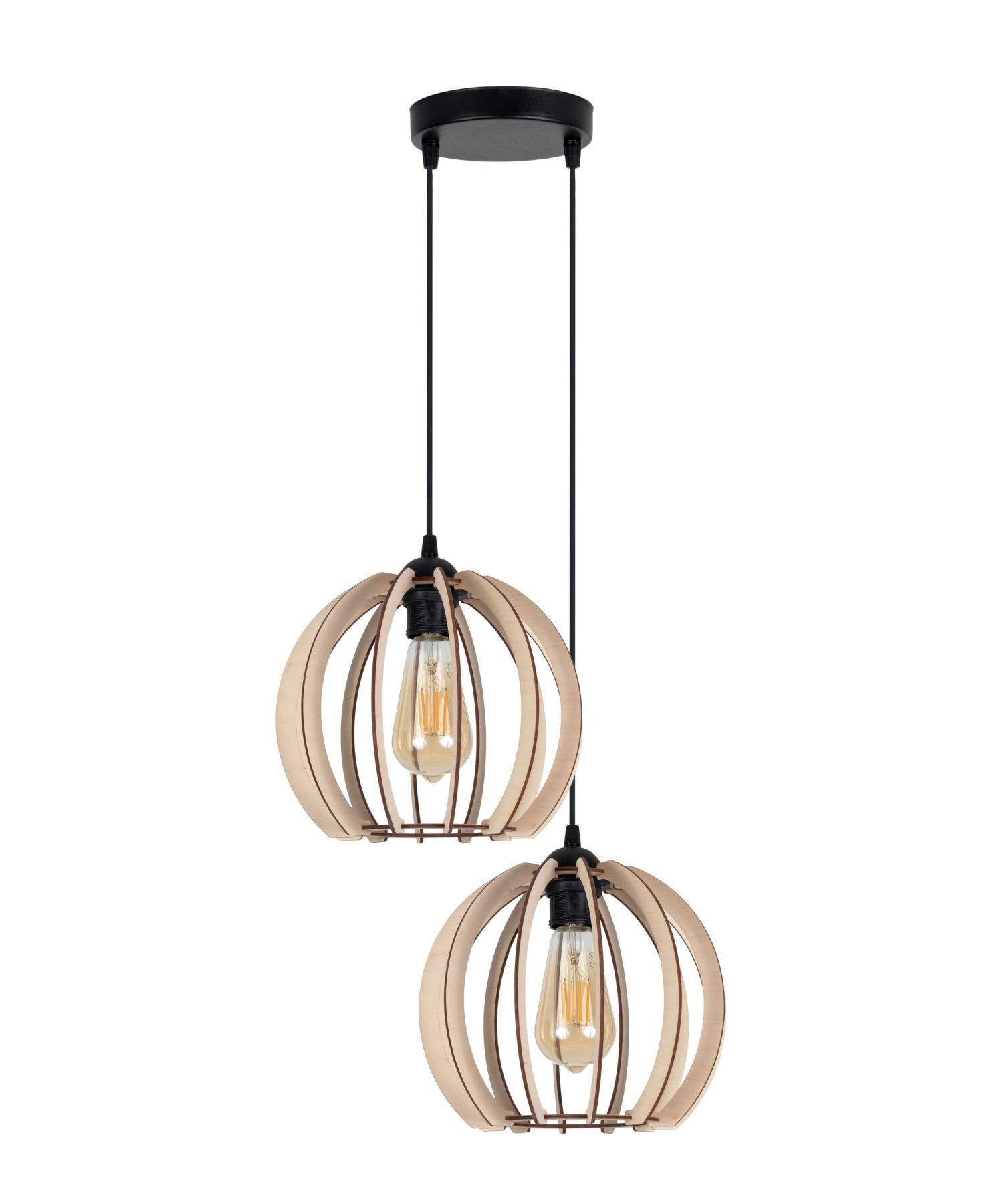 Suspension Bois Métal Noir Boule E27 2 feux