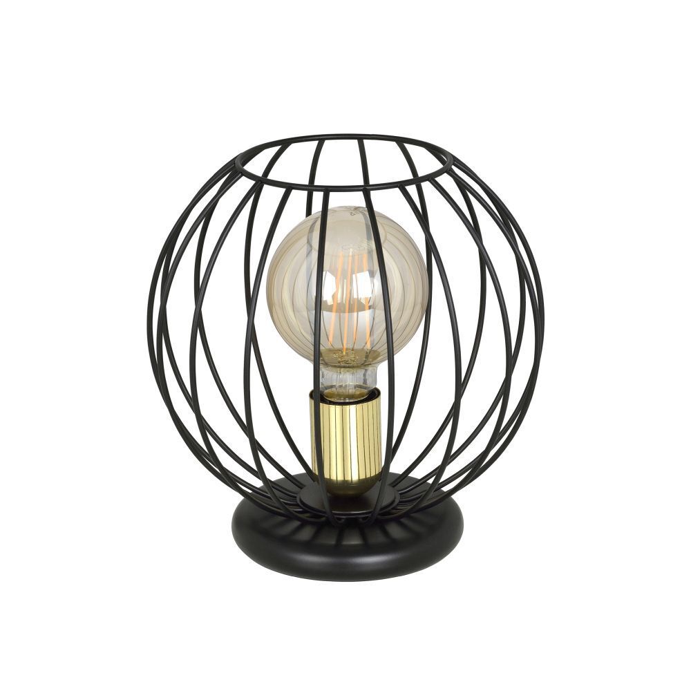 Lampe de table noire ronde 24 cm fil boule abat-jour E27