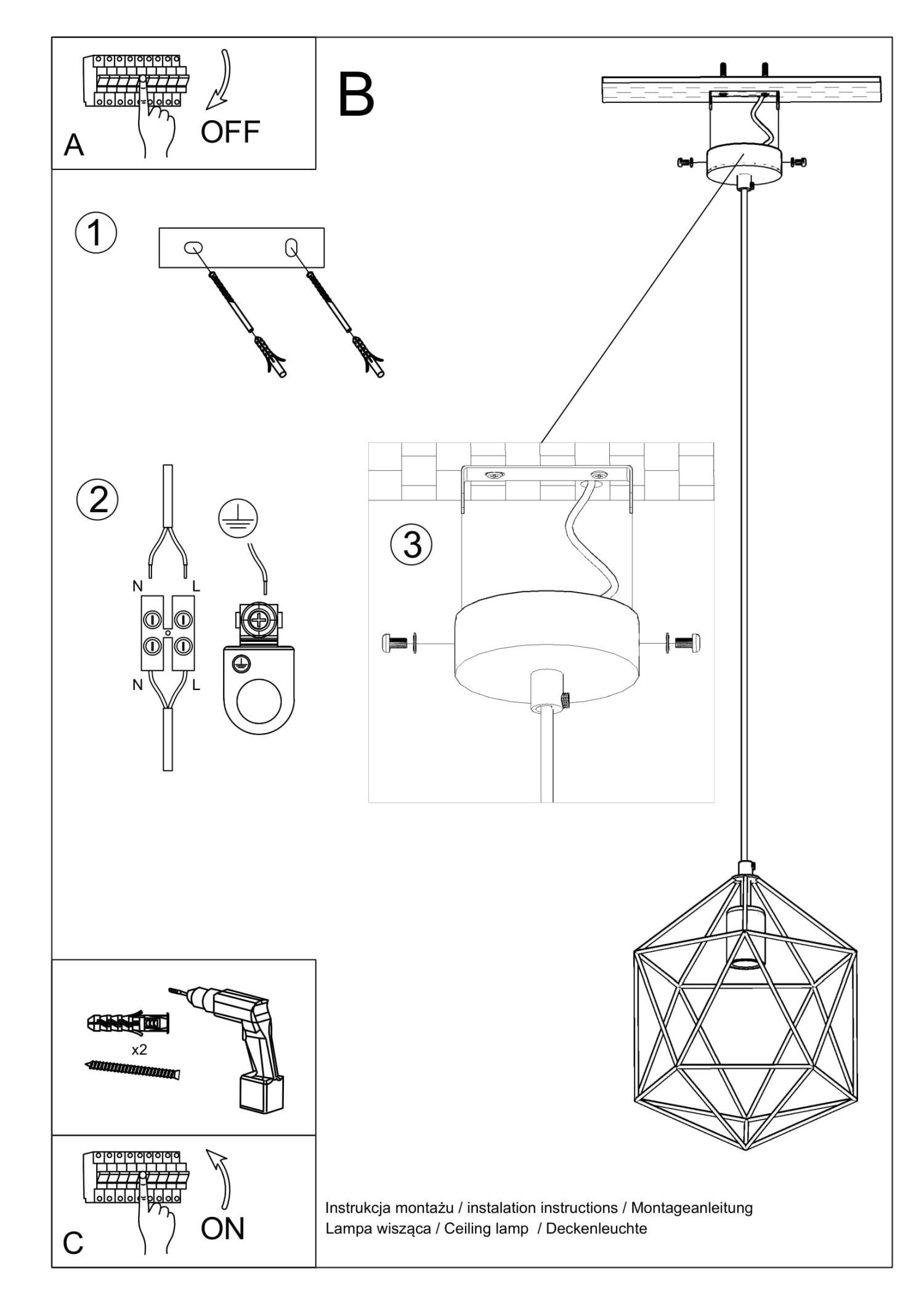 Lampe à suspendre Blanc fil Ø 30 cm géométrique rétro