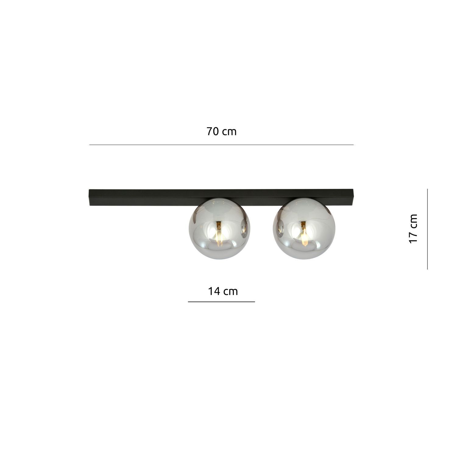 Plafonnier verre fumé métal L : 60 cm E14 2 flammes