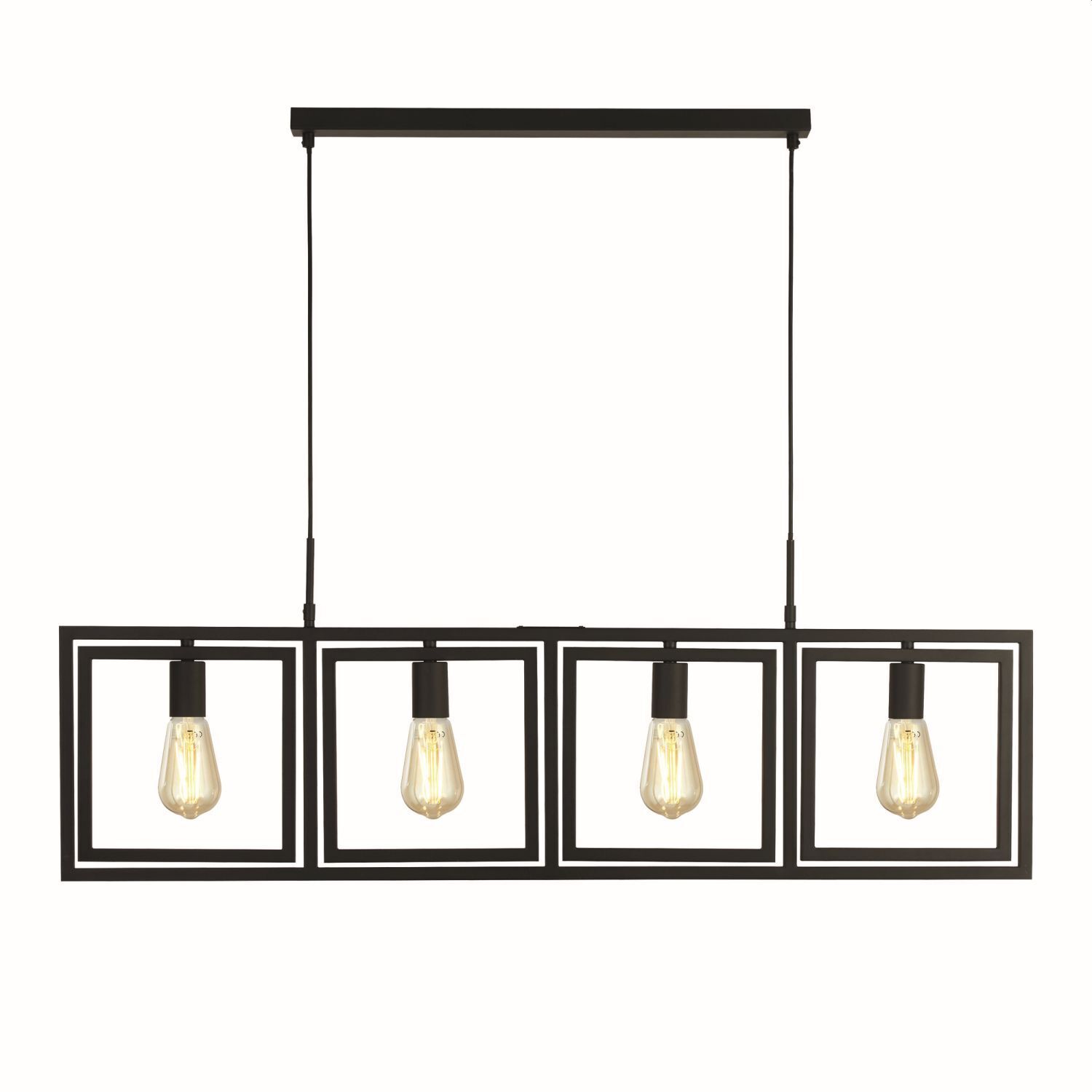 Lampe suspendue 4 flammes E27 noir métal design rétro