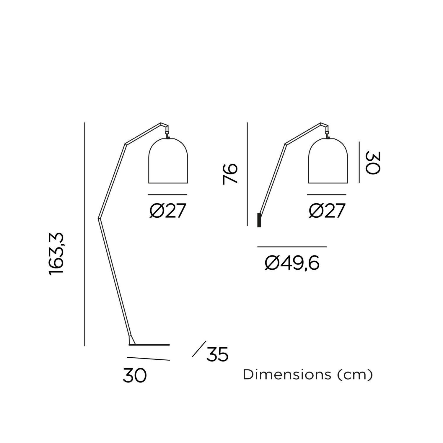 Lampadaire LED extérieur batterie 165 cm de haut IP54 2700 K dimmable