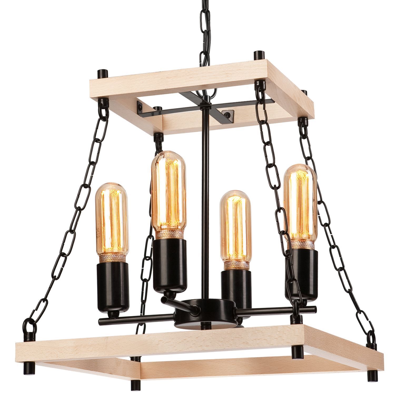 Suspension bois métal L : 37 cm Rustique 4 flammes E27