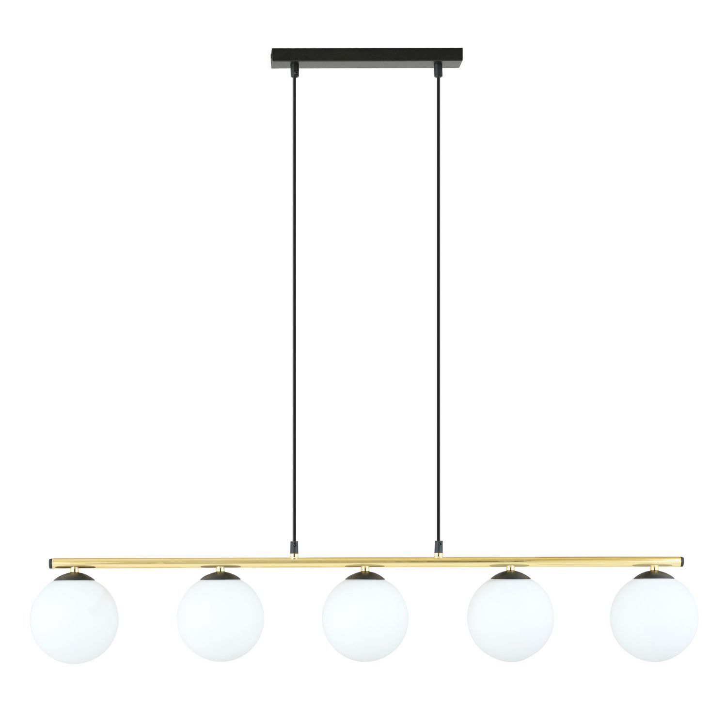 Suspension noir blanc or E14 verre métal 105 cm de long