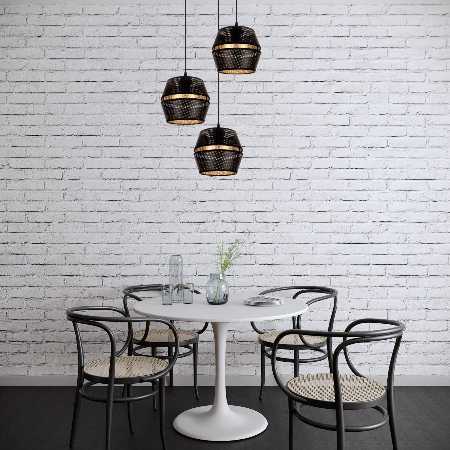 Lampe à suspendre ronde noir or métal L:45 cm E27 3-flmg Moebel, Tabelle, Esstisch, Esszimmer, Tischplatte