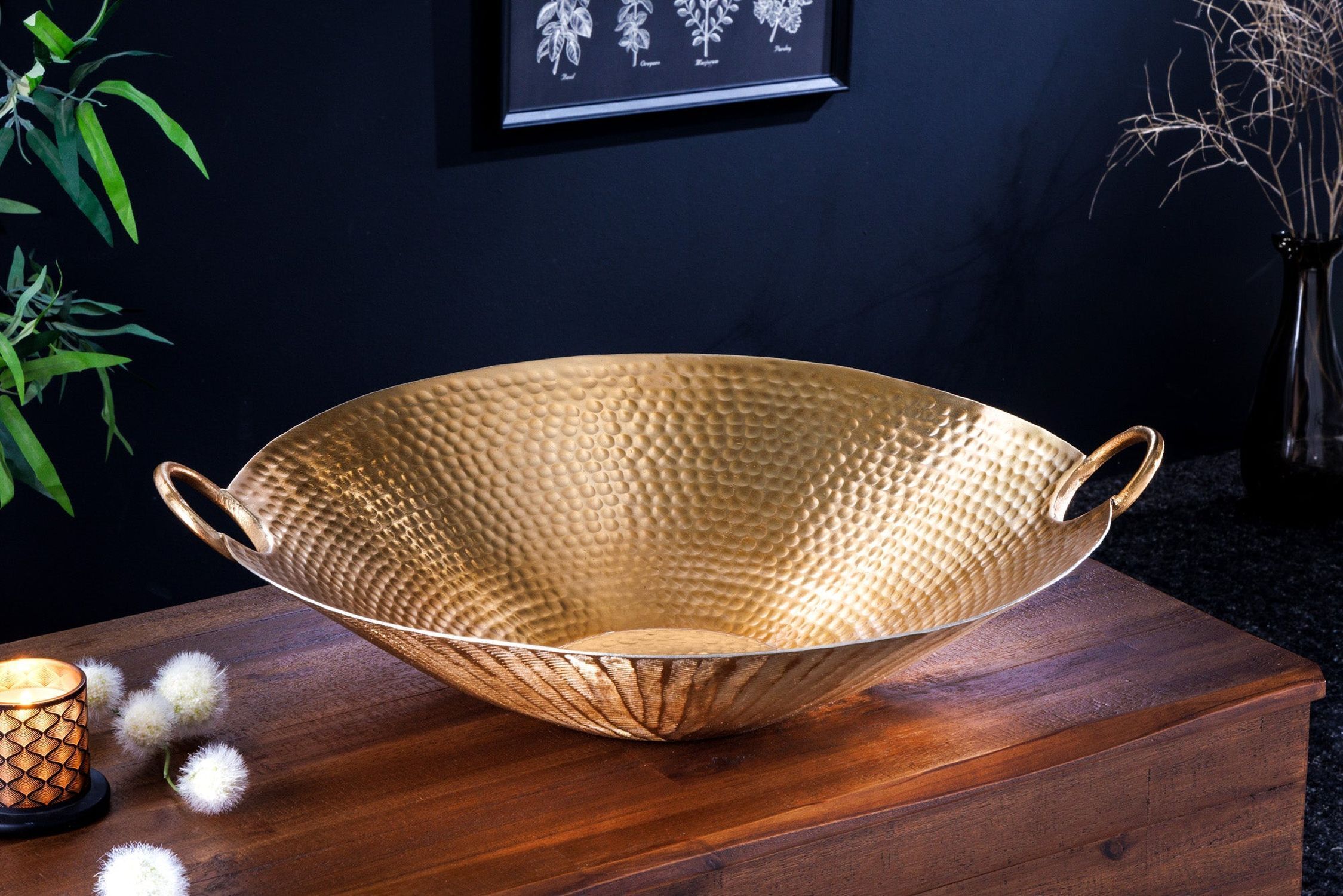 Coupe décorative ronde Ø 50 cm martelé en or fait main