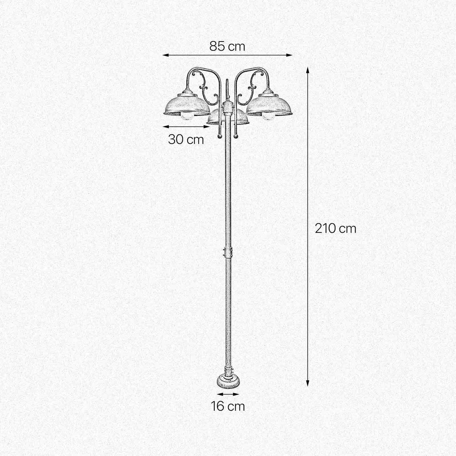 Lampadaire extérieur IP44 210 cm 3-flamme E27 laiton massif