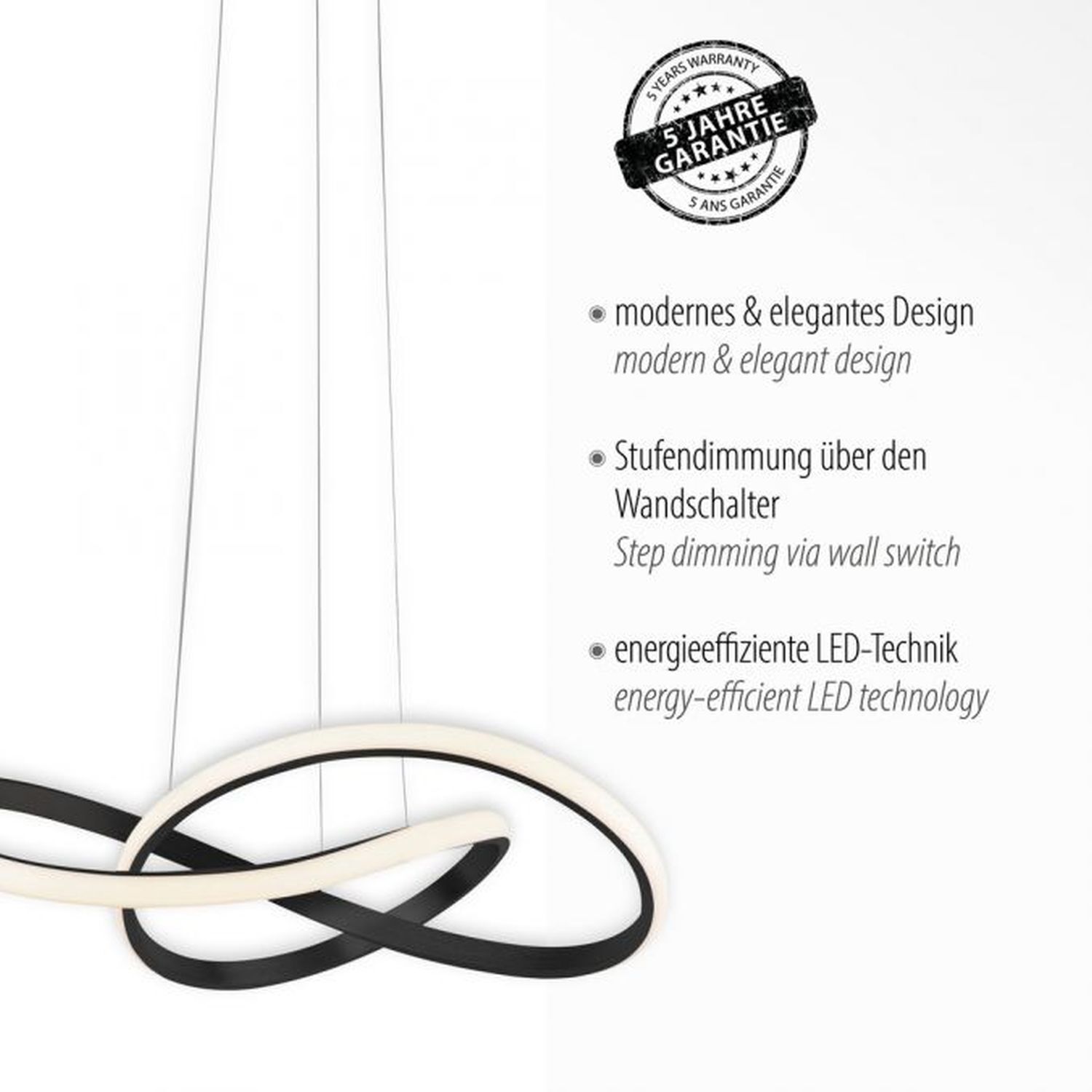Suspension LED à intensité variable Métal noir 3000 K L:57 cm