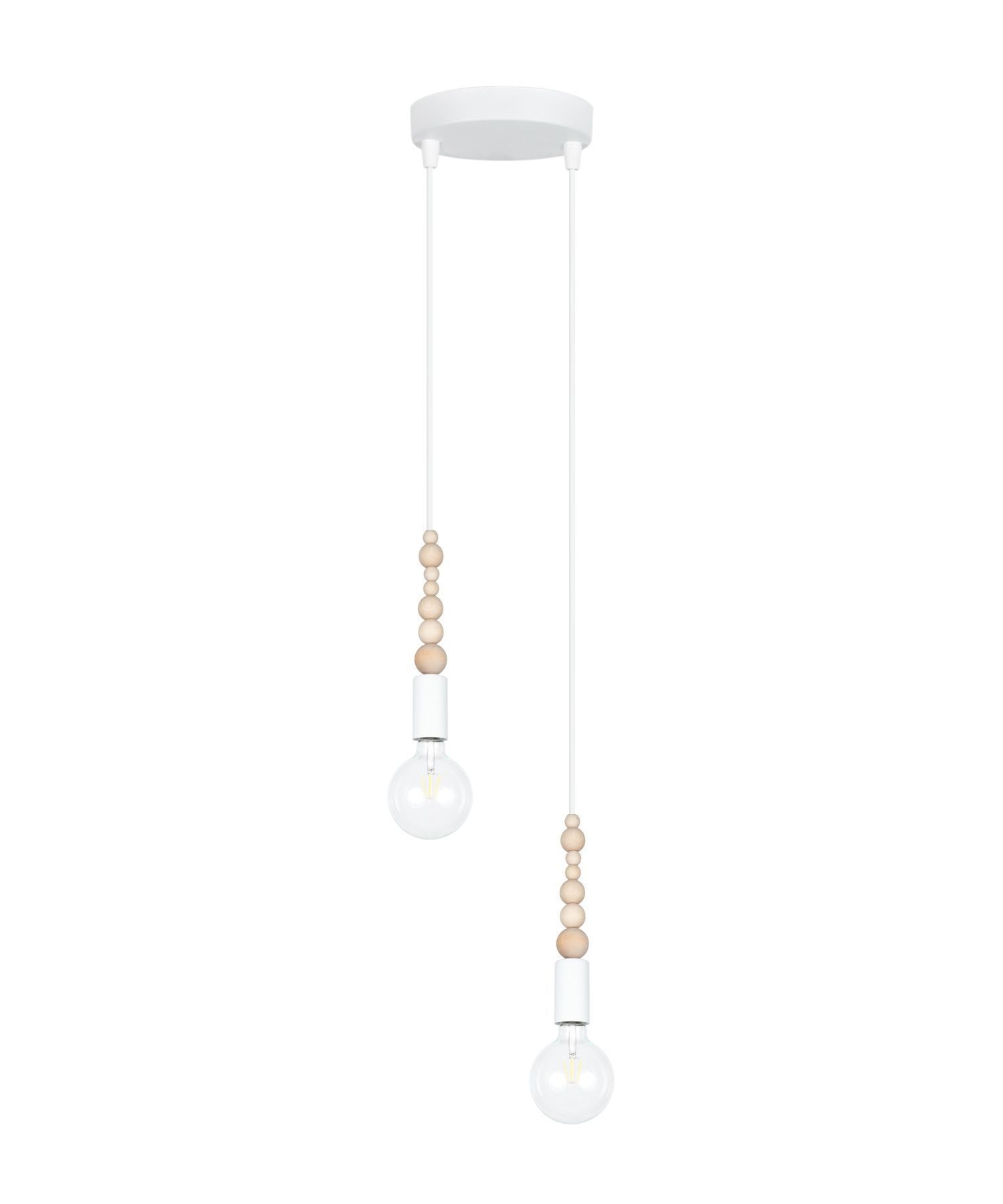 Suspension bois métal blanc E27 Ø14 cm rond confortable