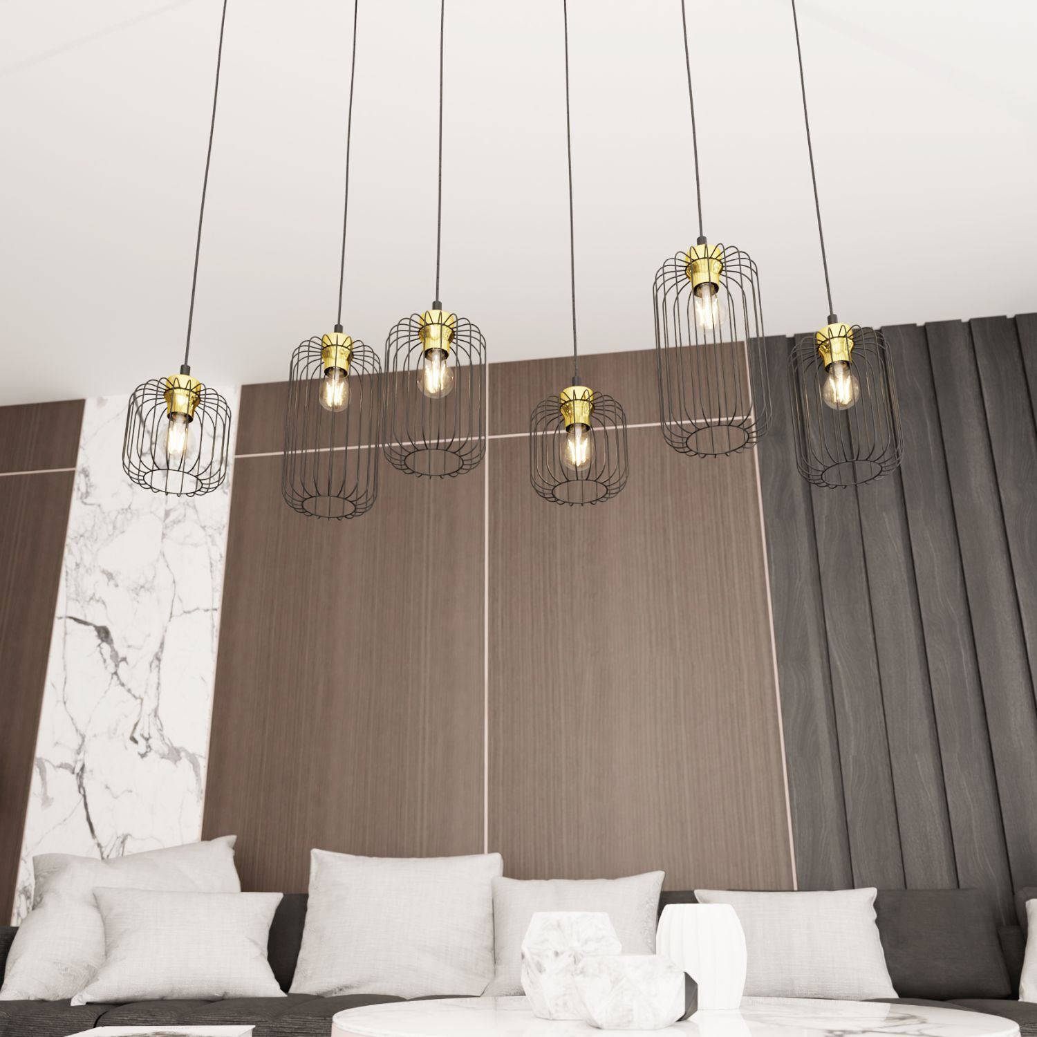 Lampe à suspendre métal E27 115 cm de long élégant noir or