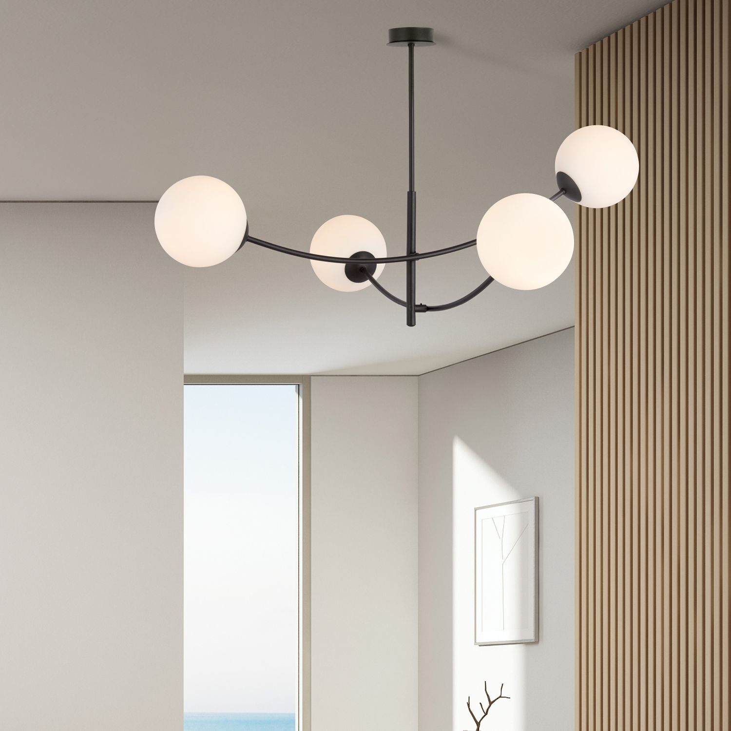 Plafonnier noir blanc L : 89 cm orientable E14 4-flamme