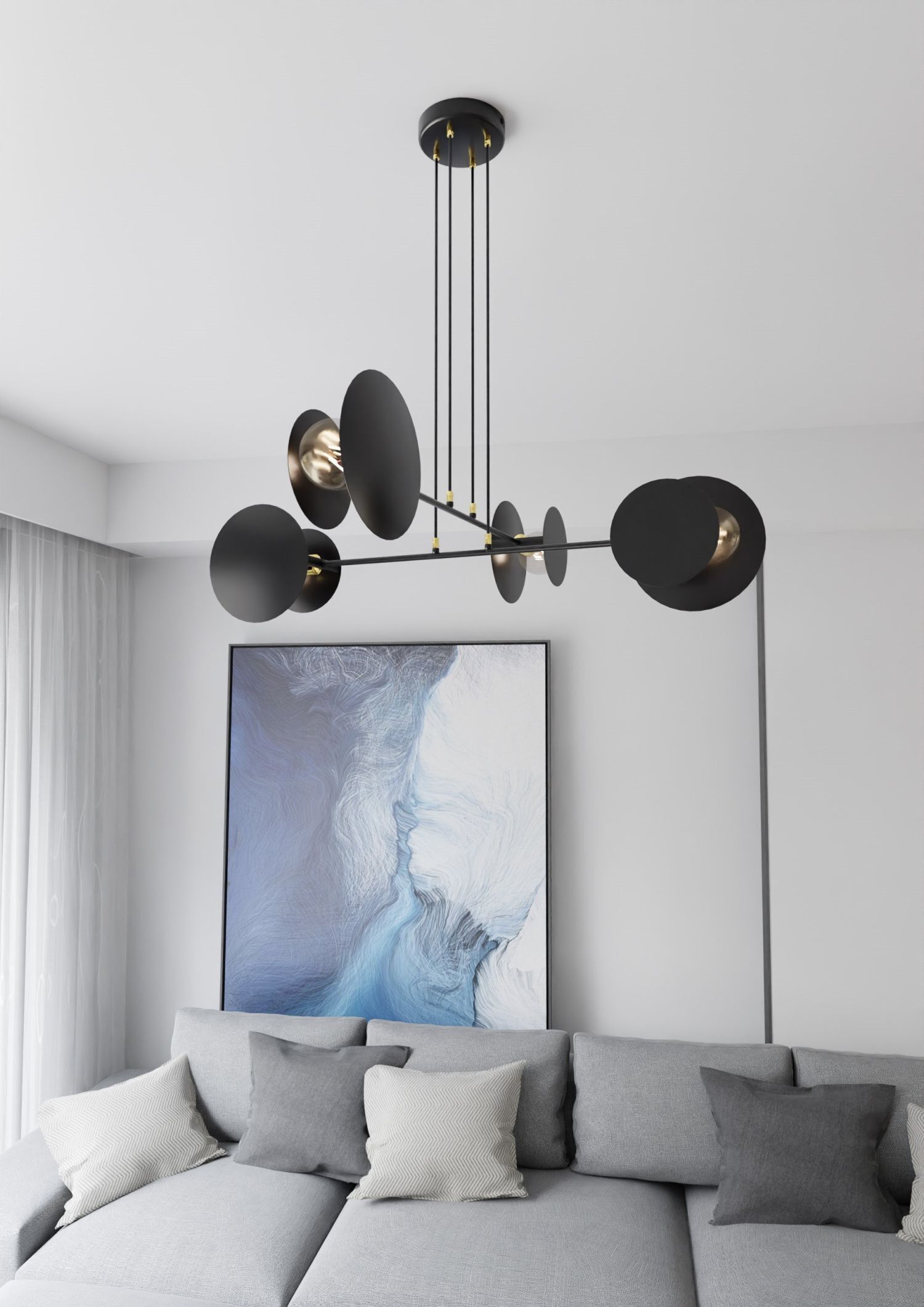 Lampe à suspendre noire métal ajustable 4x E27 Moderne