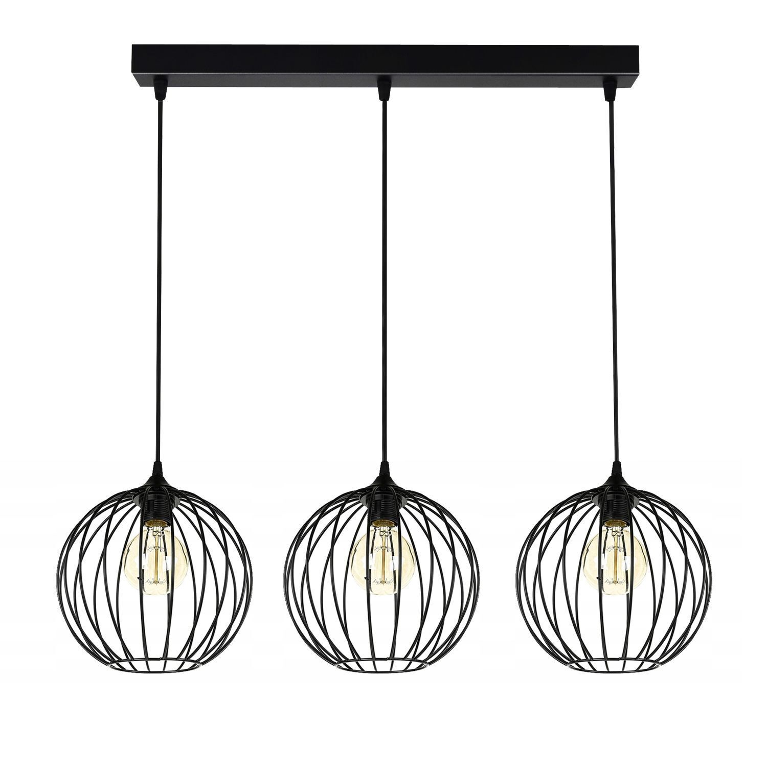 Lampe à suspendre E27 Noir Métal 3 flammes L:70 cm Fil de fer