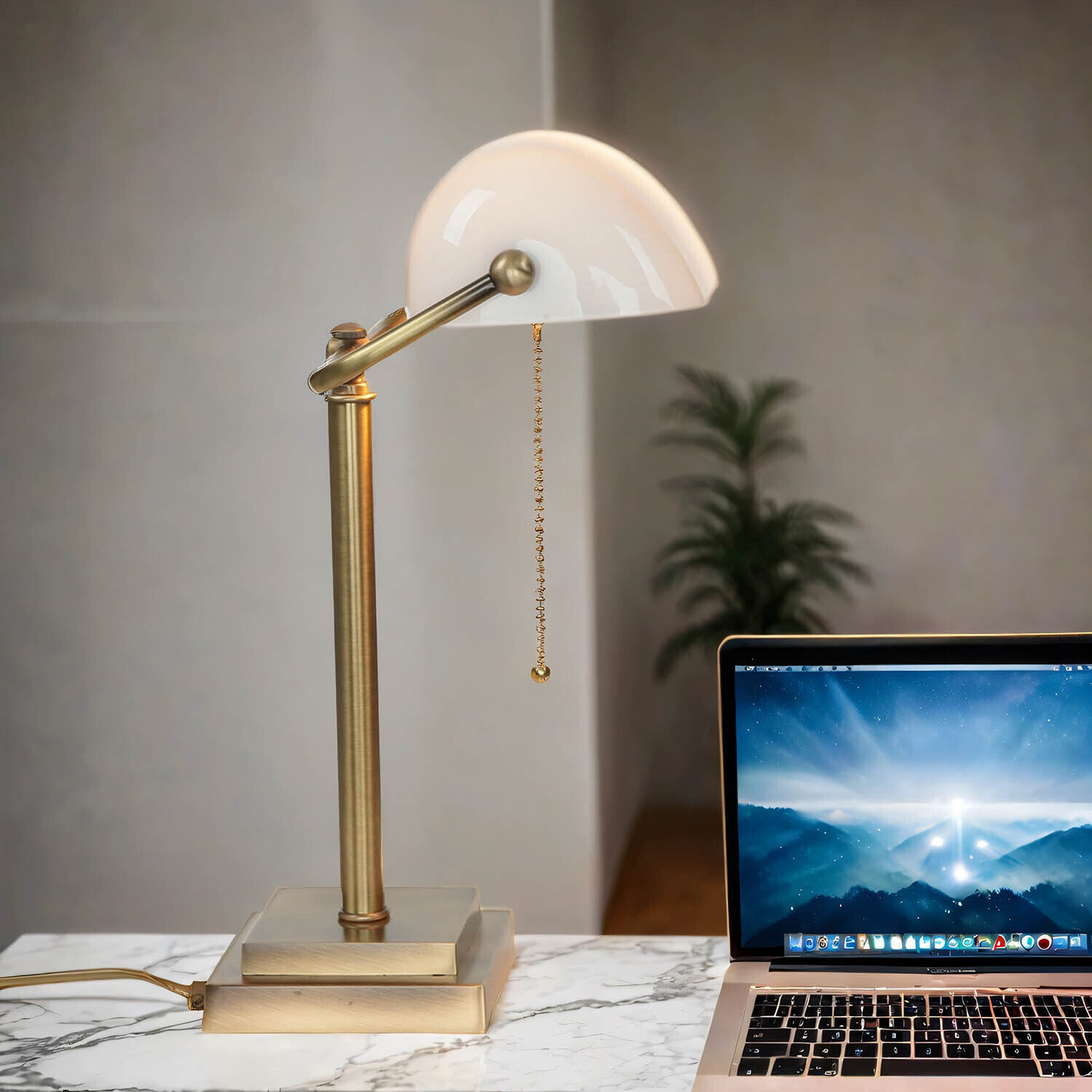 Lampe de banquier design en bronze clair blanc laiton véritable