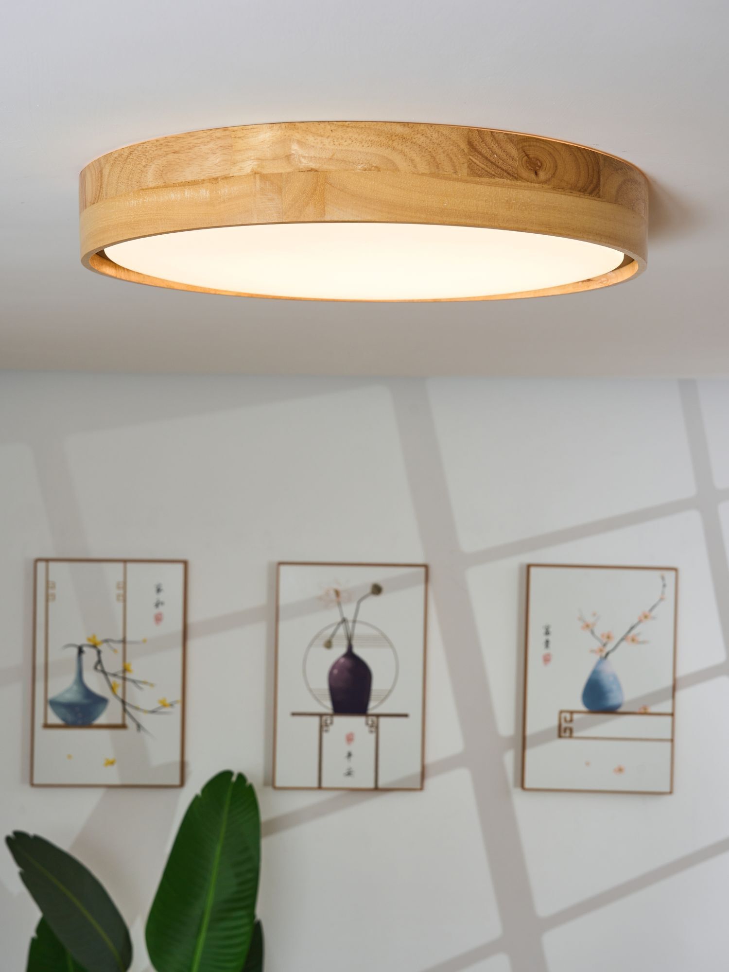 Plafonnier LED bois Ø43 cm 3000 K à faible éblouissement