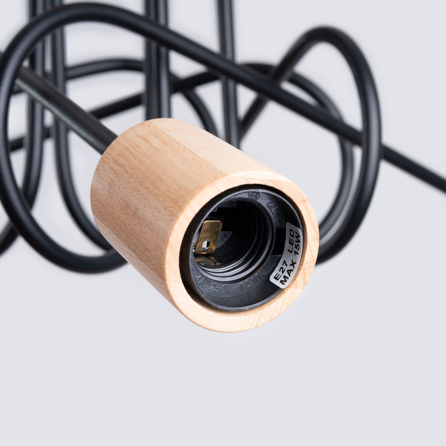 Deckenleuchte Holz Stahl Schwarz E27 L:61 cm 5-flammig lampenfassung, holz, kabel, steckdose, e26