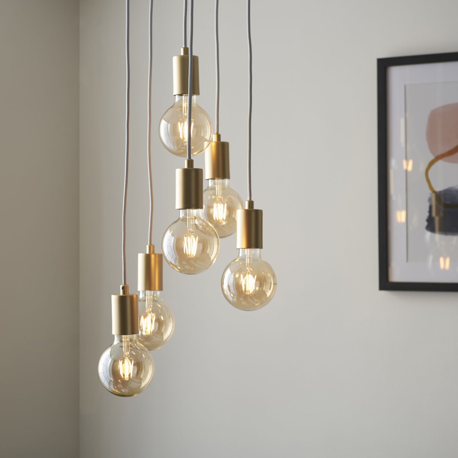 Lampe à suspendre en métal doré réglable design rétro pour 6x E27