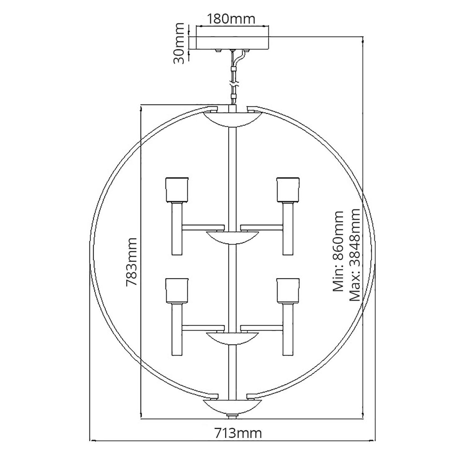 Lustre LED G9 rond D : 71,3 cm Métal Verre en chrome blanc