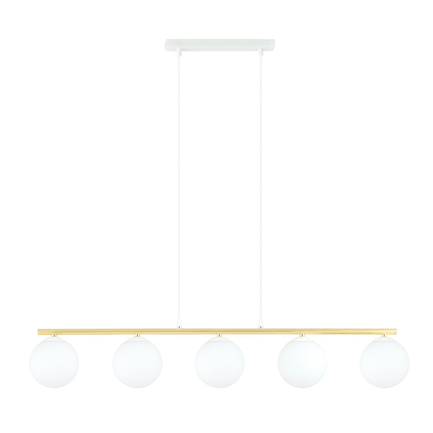 Suspension Blanc Or 5x E14 Abat-jour sphérique Verre Métal