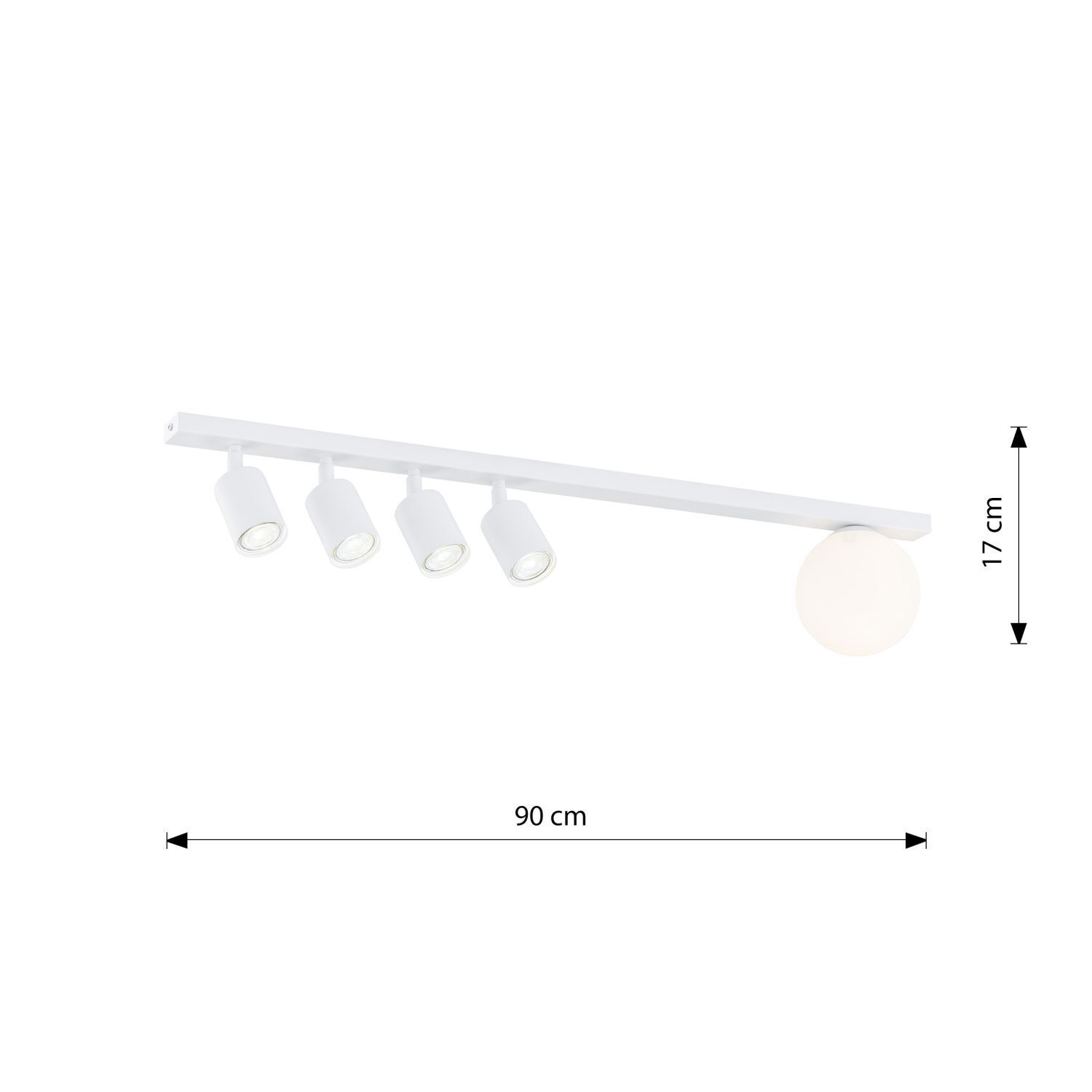 Spot de plafond blanc 90 cm de long 4x GU10 + E14 métal verre