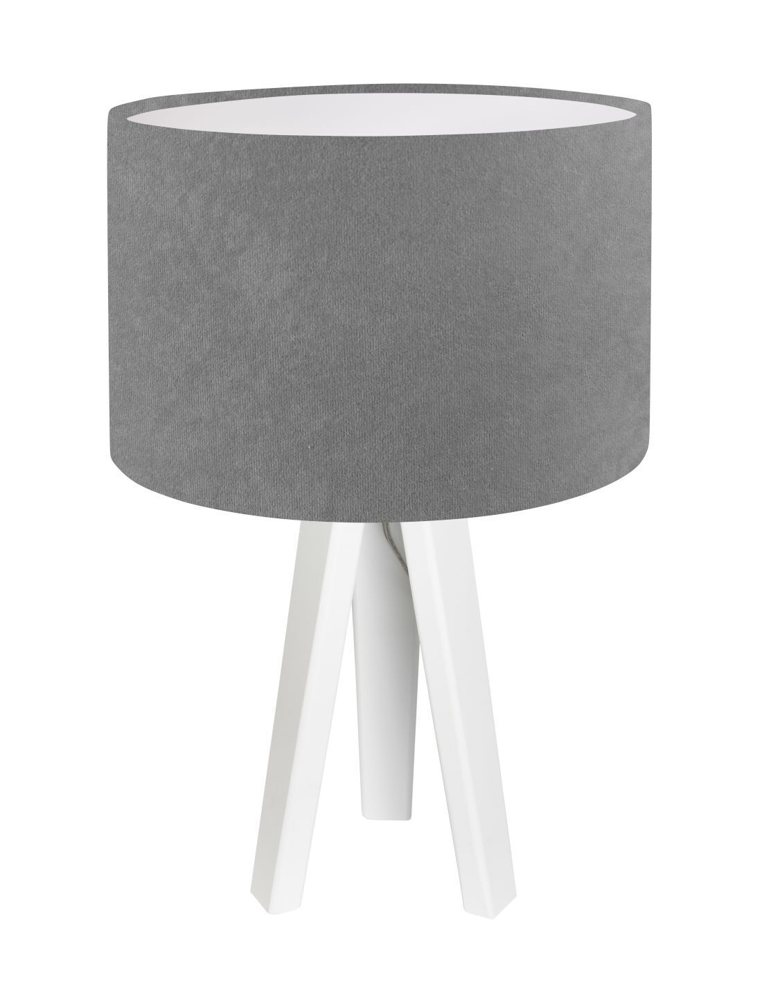 Lampe de table bois trépied gris blanc 46cm rétro JERRY