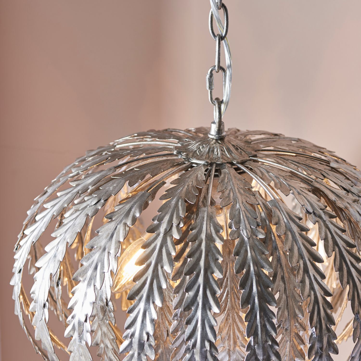 Suspension métal Ø 45 cm rond feuille d'argent 3x E14 Floral