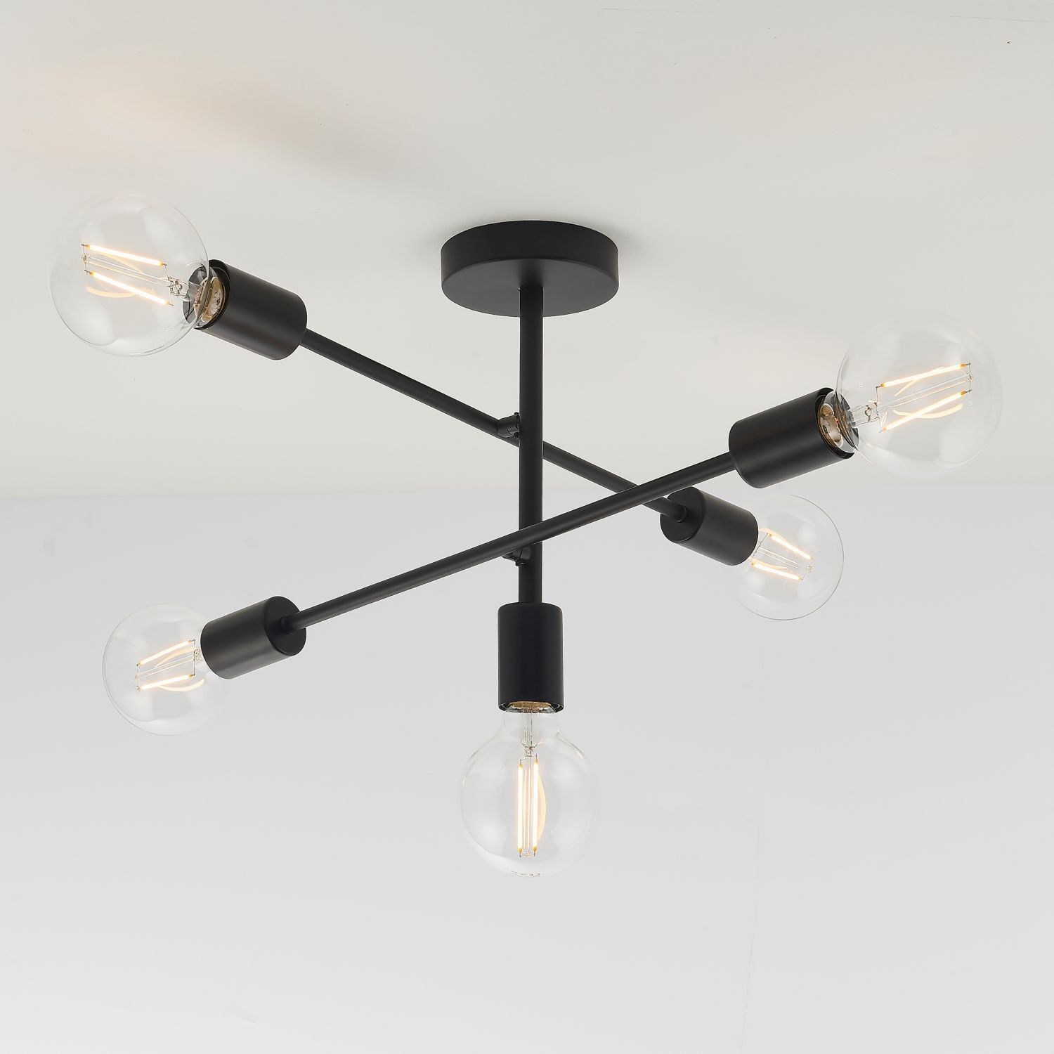 Lampe de plafonnier noir métal 53 cm de large rétro pour 5x E27