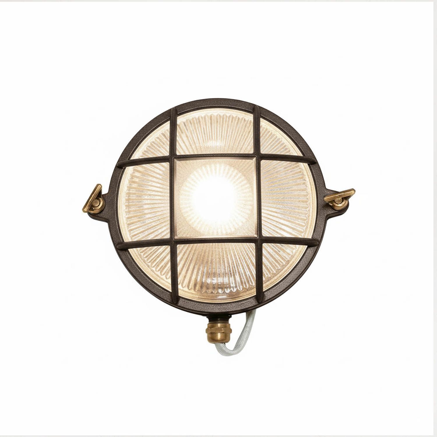 Kellerleuchte Glas Echt-Messing E27 IP64 D: 24 cm rund Leuchte, Deckenleuchte
