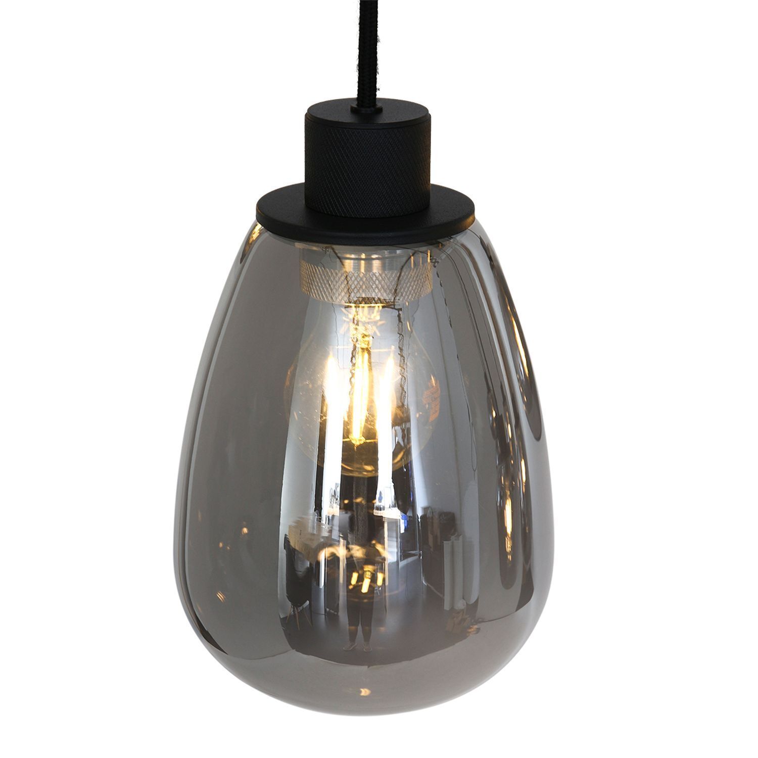 Lampe à suspendre ronde noir gris fumé verre métal 145 cm