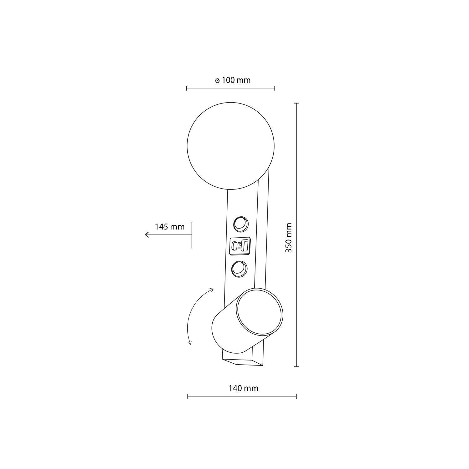 Wandlampe USB-Ladefunktion Schalter GU10 + G9 Glas Metall Diagramm, Handlung, Plan