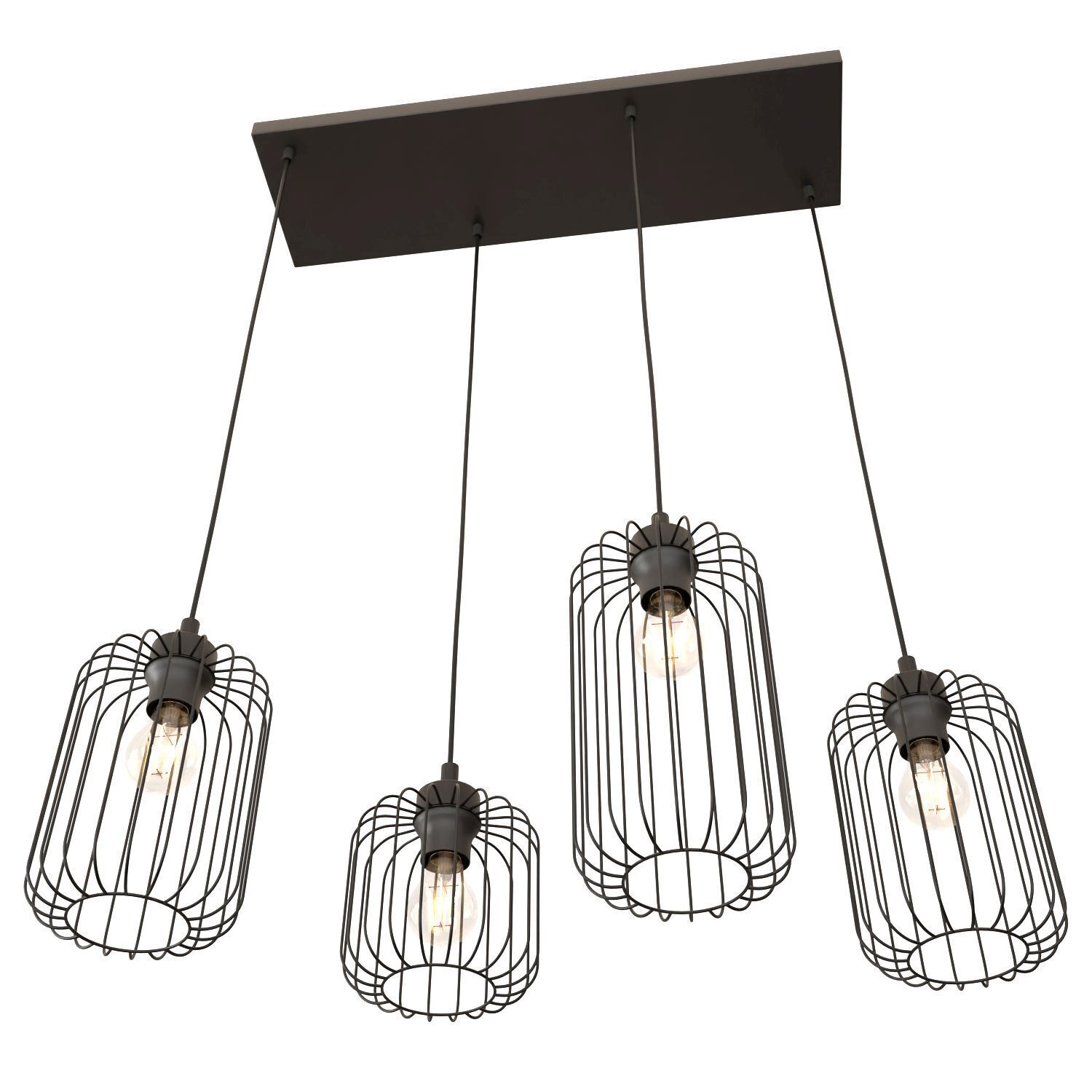 Lampe à suspendre décorative noire métal 70 cm 4 flammes
